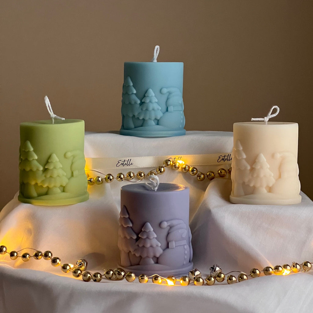 Handmade Snowman Soy Pillar Candle: Christmas Home Decor