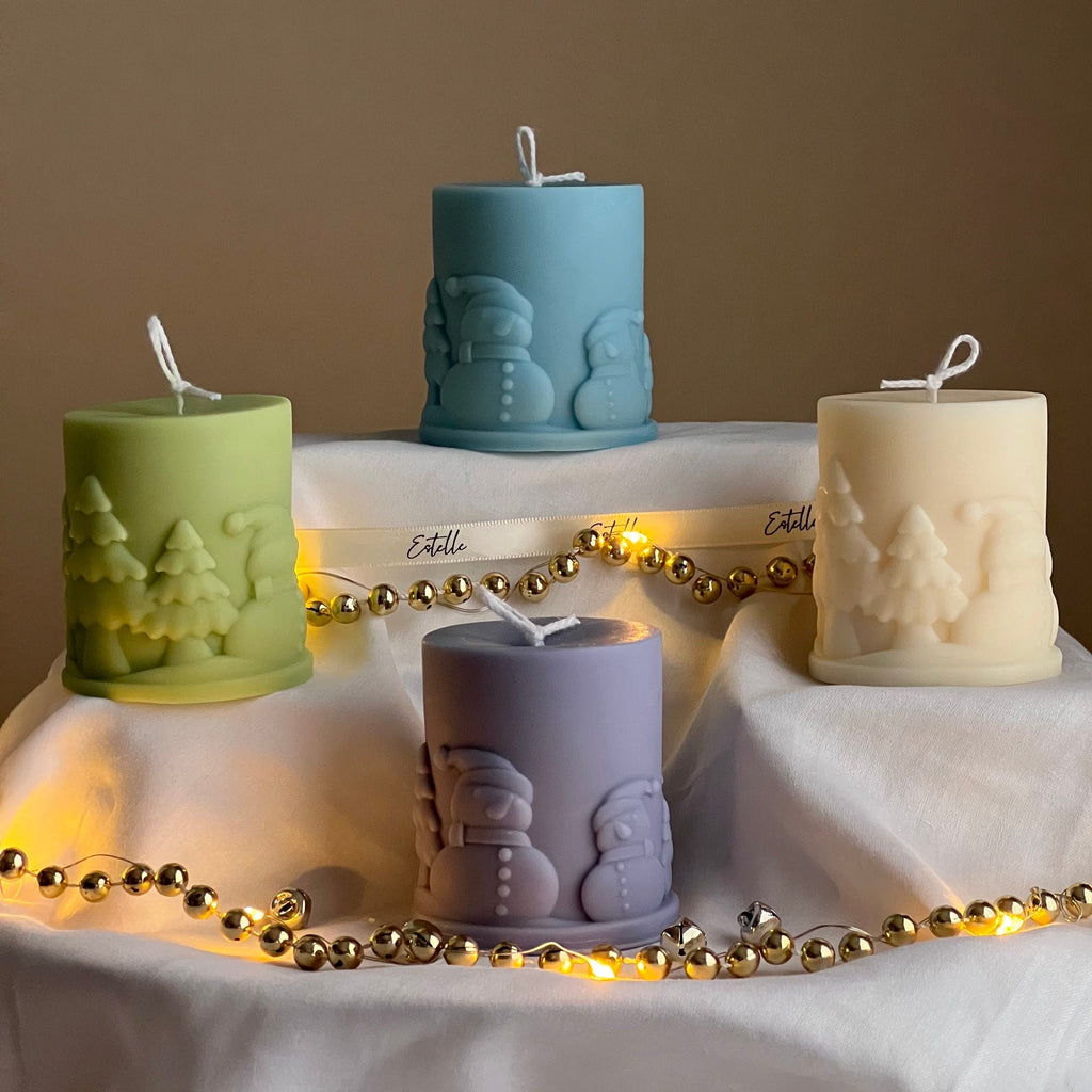 Handmade Snowman Soy Pillar Candle: Christmas Home Decor