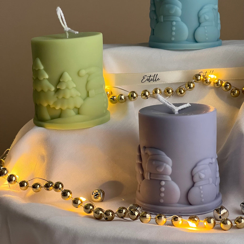 Handmade Snowman Soy Pillar Candle: Christmas Home Decor