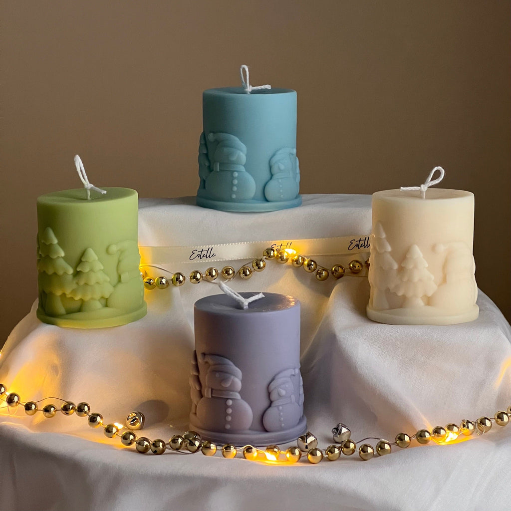 Handmade Snowman Soy Pillar Candle: Christmas Home Decor