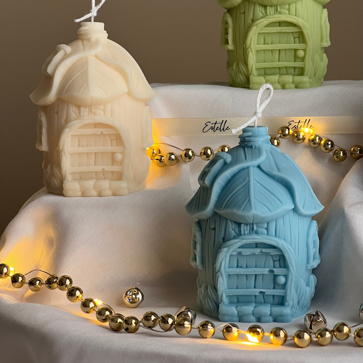 Chandelle maison-feuille en soya : cadeau décoratif de Noël fait main