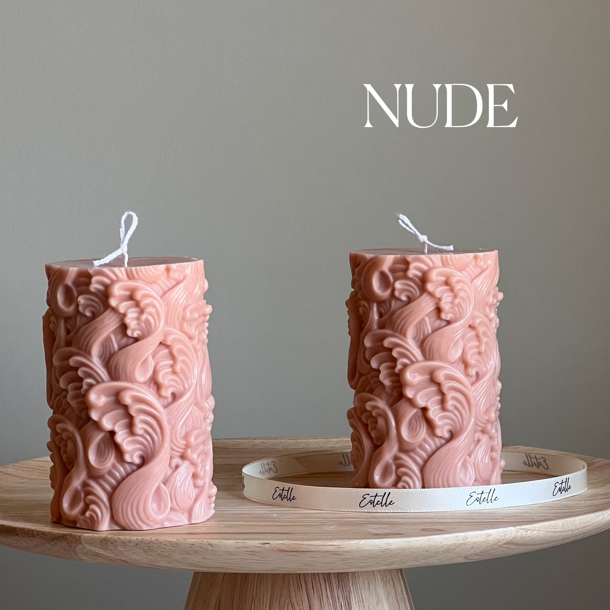 Wave Pillar Soy Candle: Handmade Decorative Unscented Candle