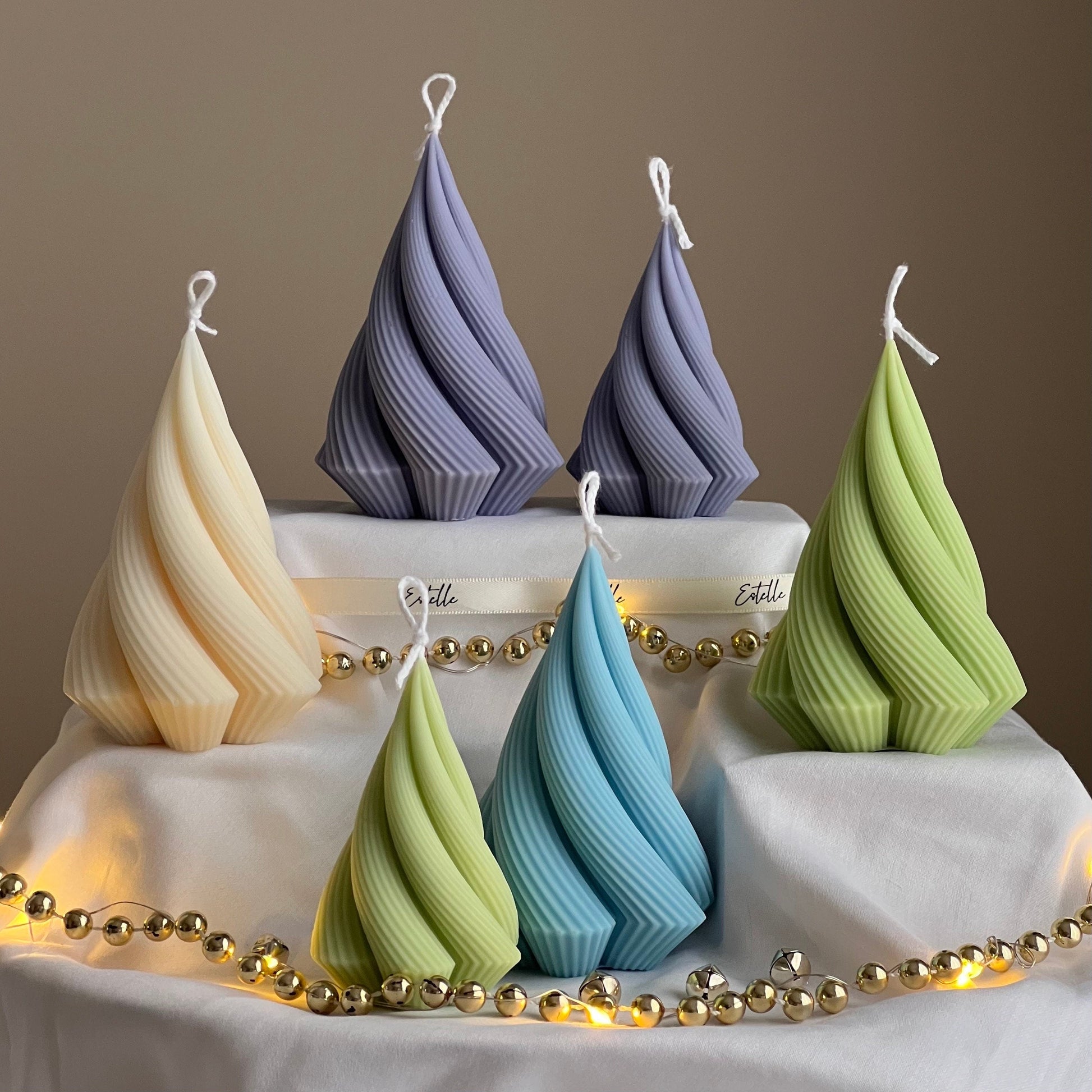 Swirl Stripped Christmas Tree Candle: Handmade Soy Wax Decor