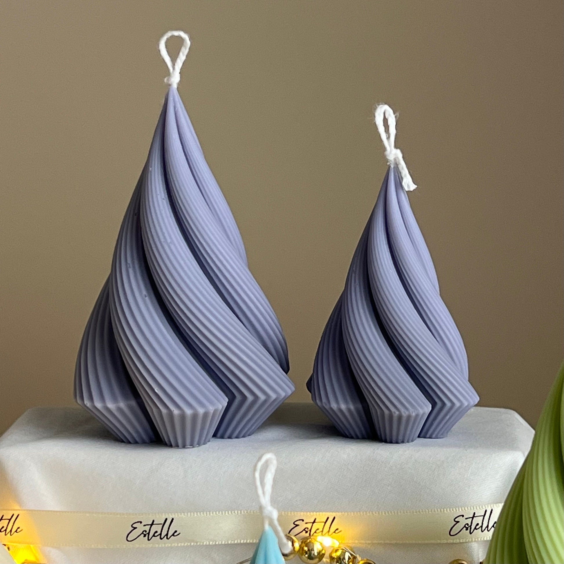 Swirl Stripped Christmas Tree Candle: Handmade Soy Wax Decor