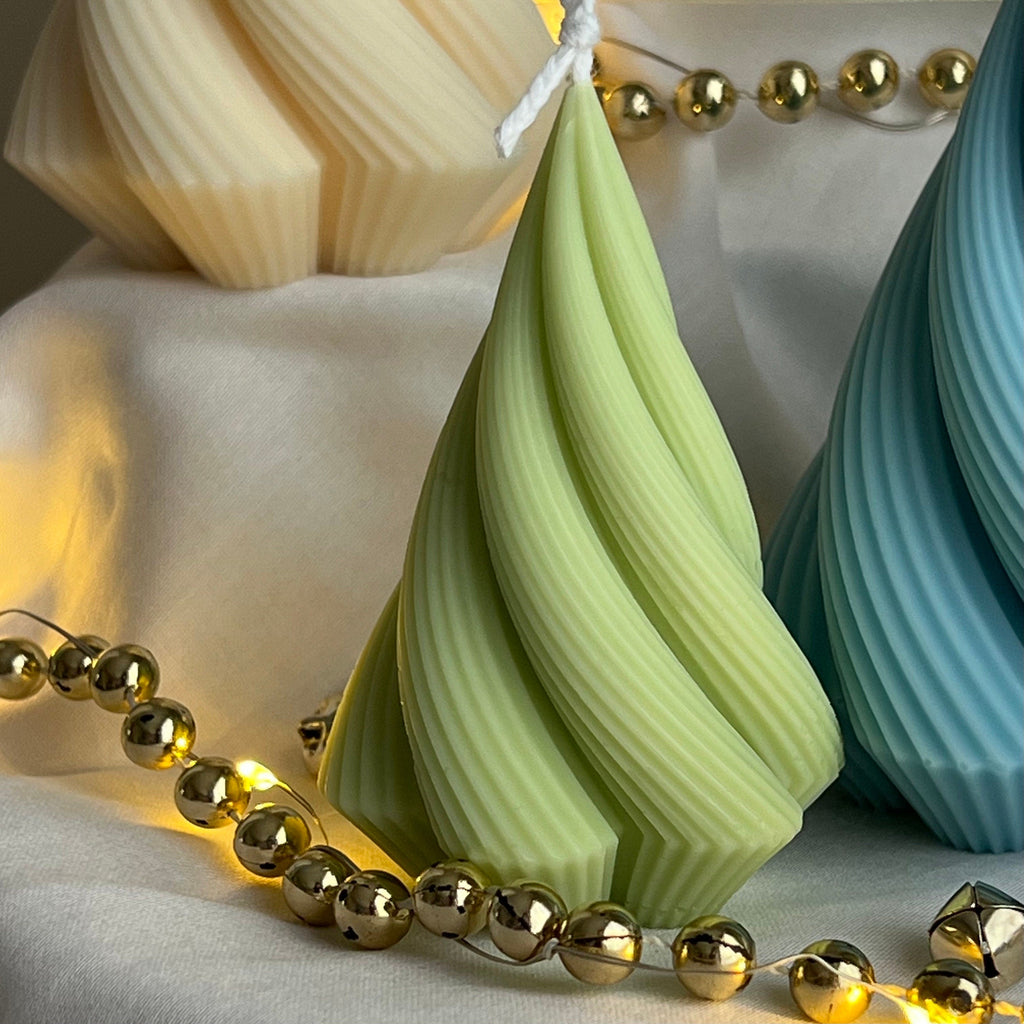 Swirl Stripped Christmas Tree Candle: Handmade Soy Wax Decor