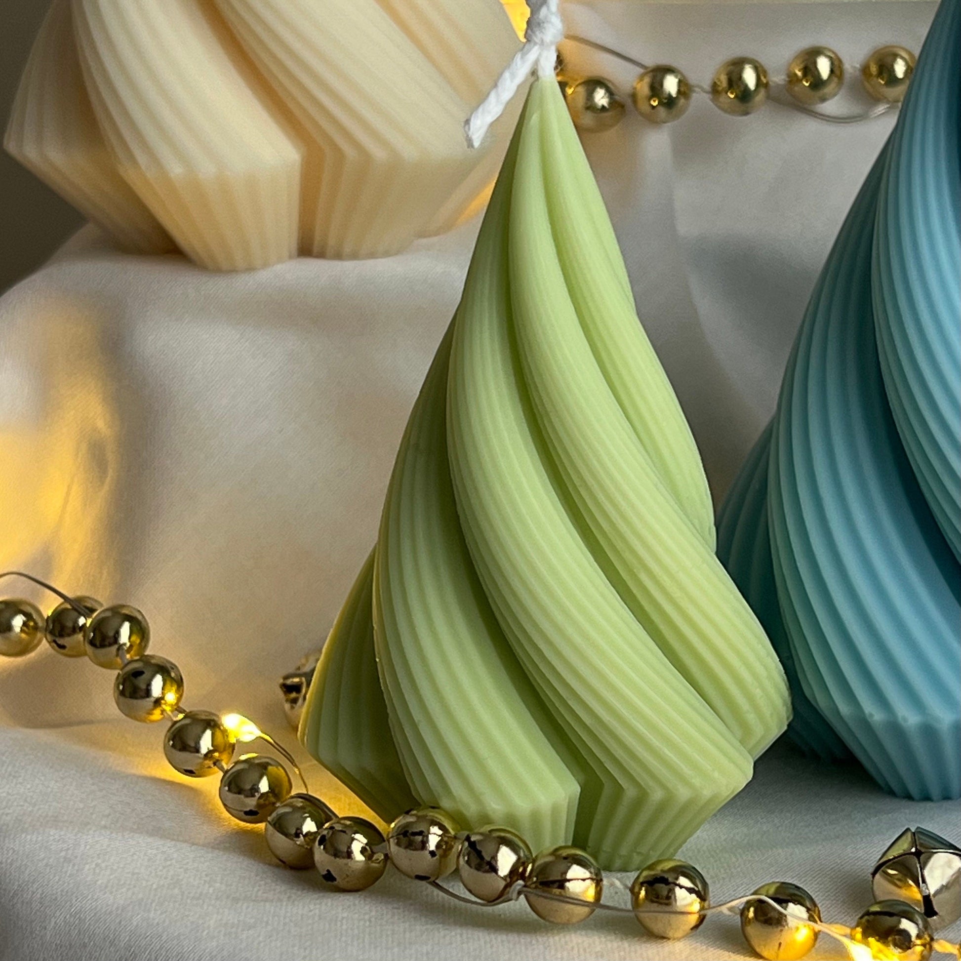 Swirl Stripped Christmas Tree Candle: Handmade Soy Wax Decor
