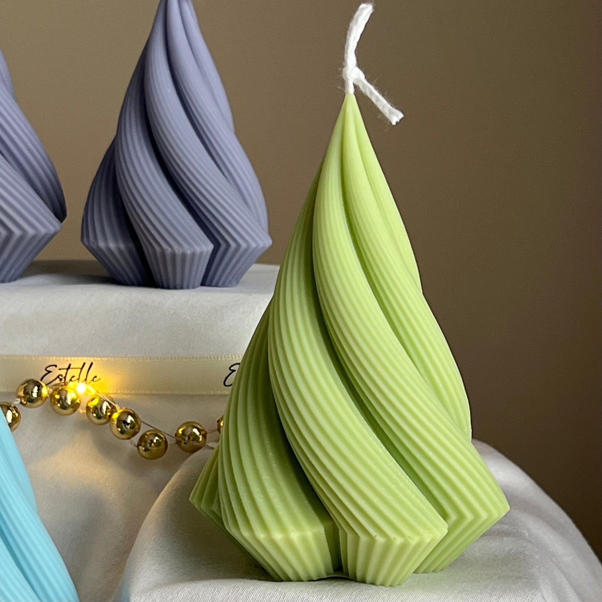 Swirl Stripped Christmas Tree Candle: Handmade Soy Wax Decor
