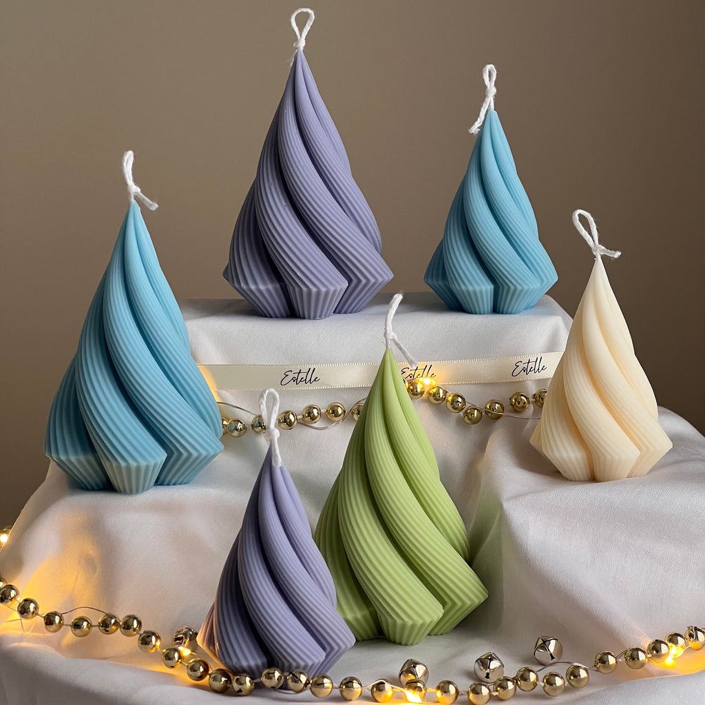 Swirl Stripped Christmas Tree Candle: Handmade Soy Wax Decor