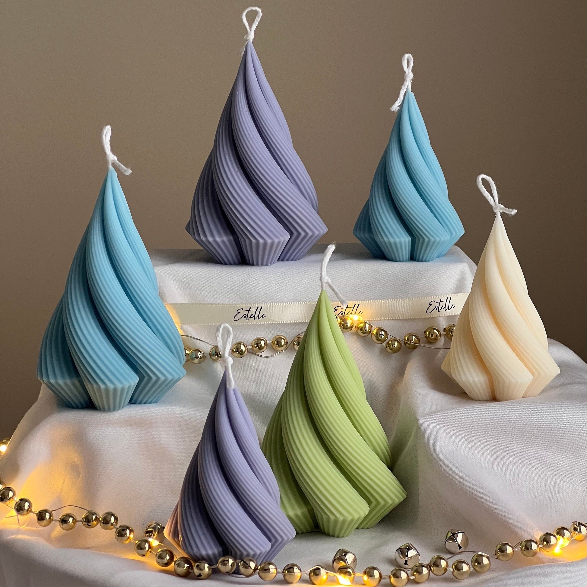 Swirl Stripped Christmas Tree Candle: Handmade Soy Wax Decor