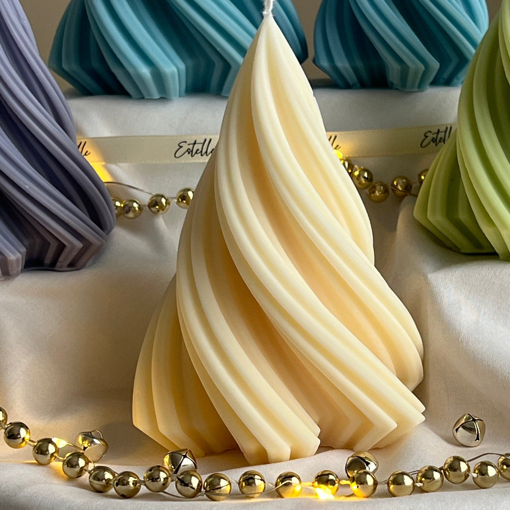 Swirl Ribbed Christmas Tree Candle | Handmade Soy Wax Decor