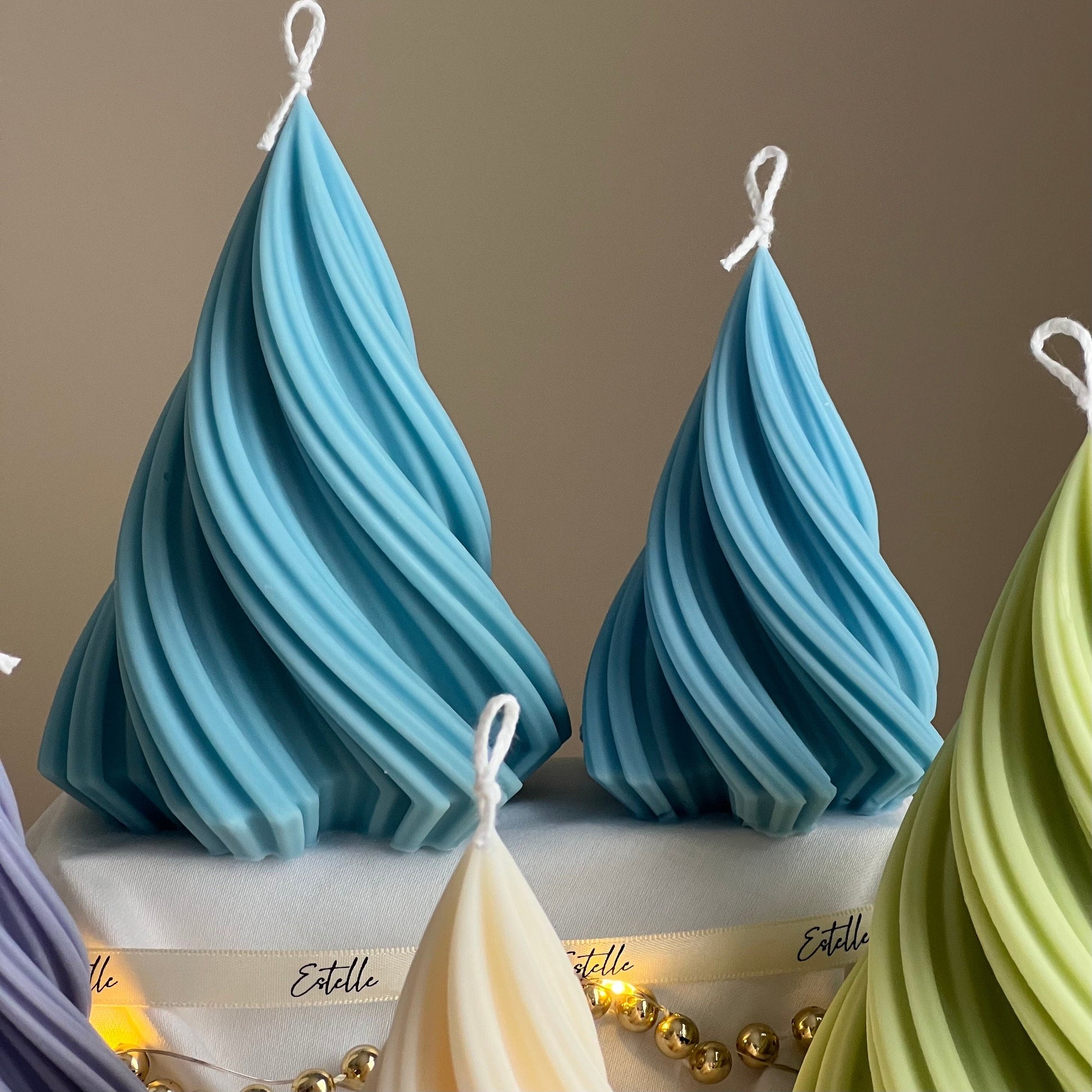 Swirl Ribbed Christmas Tree Candle | Handmade Soy Wax Decor