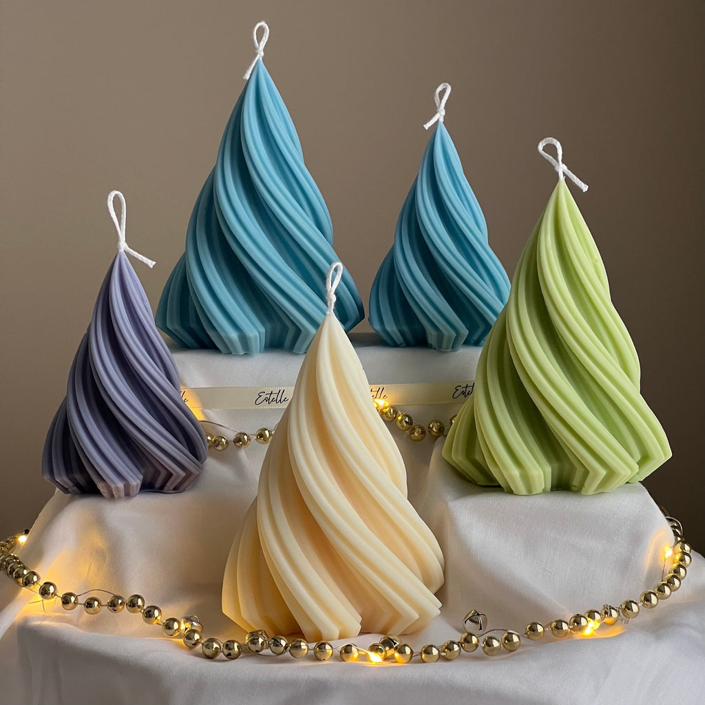 Swirl Ribbed Christmas Tree Candle | Handmade Soy Wax Decor