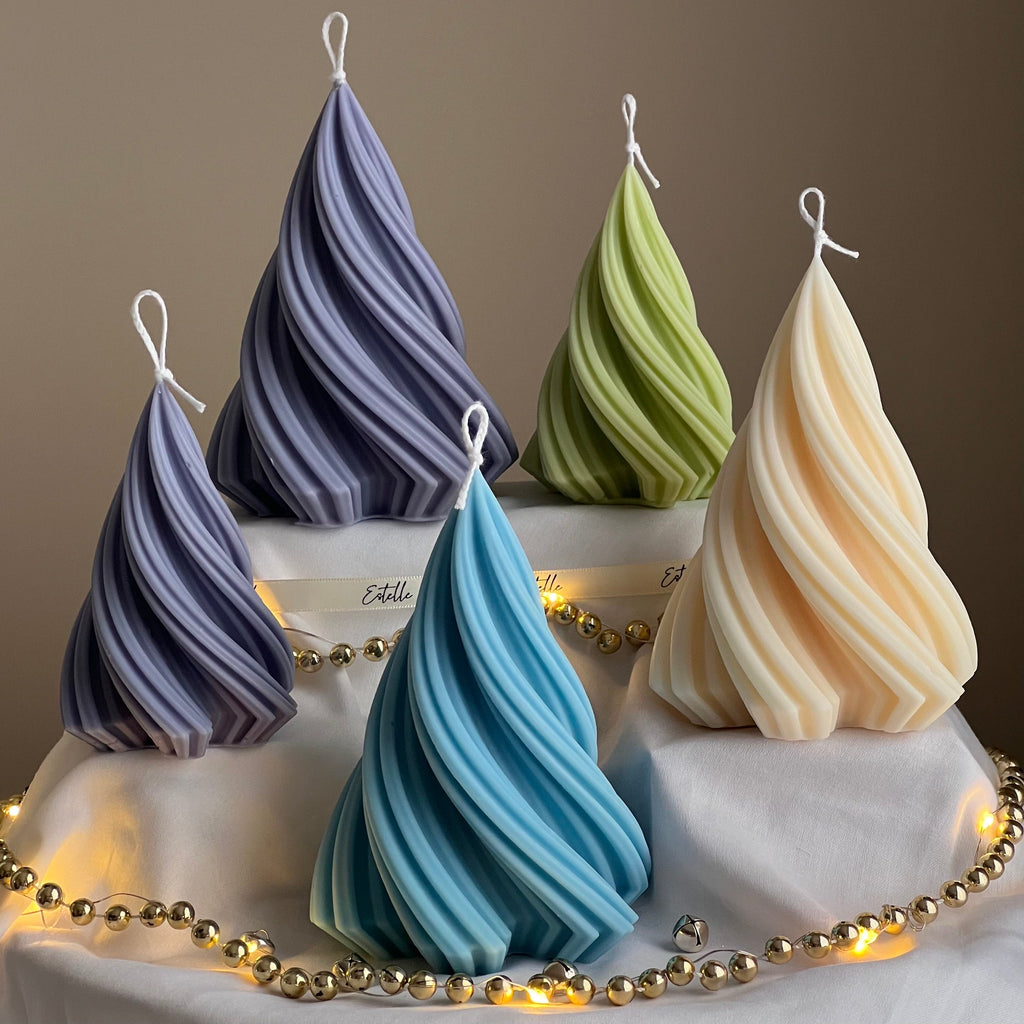 Swirl Ribbed Christmas Tree Candle | Handmade Soy Wax Decor