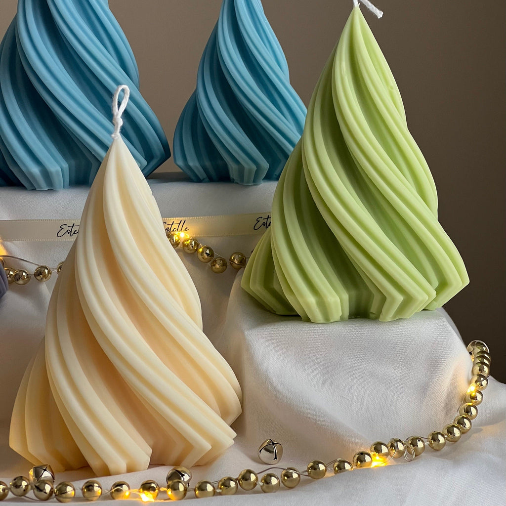 Swirl Ribbed Christmas Tree Candle | Handmade Soy Wax Decor