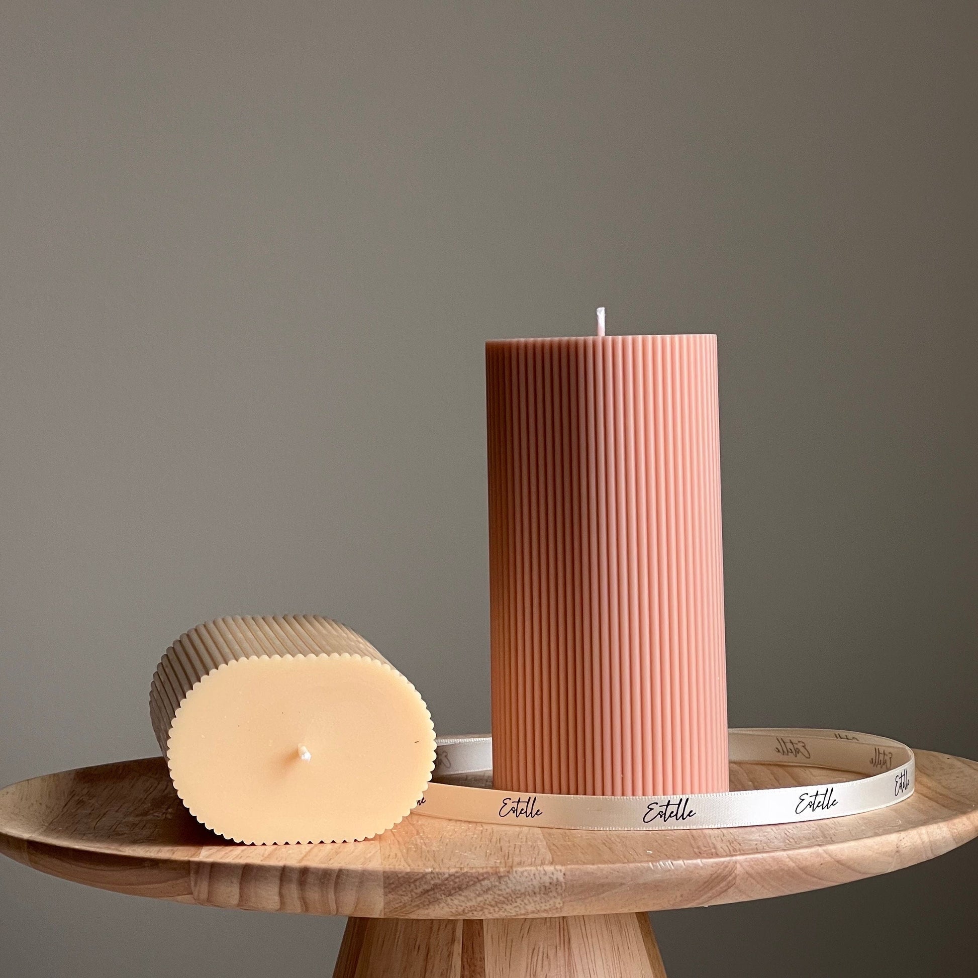 Handmade Ribbed Pillar Soy Wax Candle | Unscented Decorative Candle