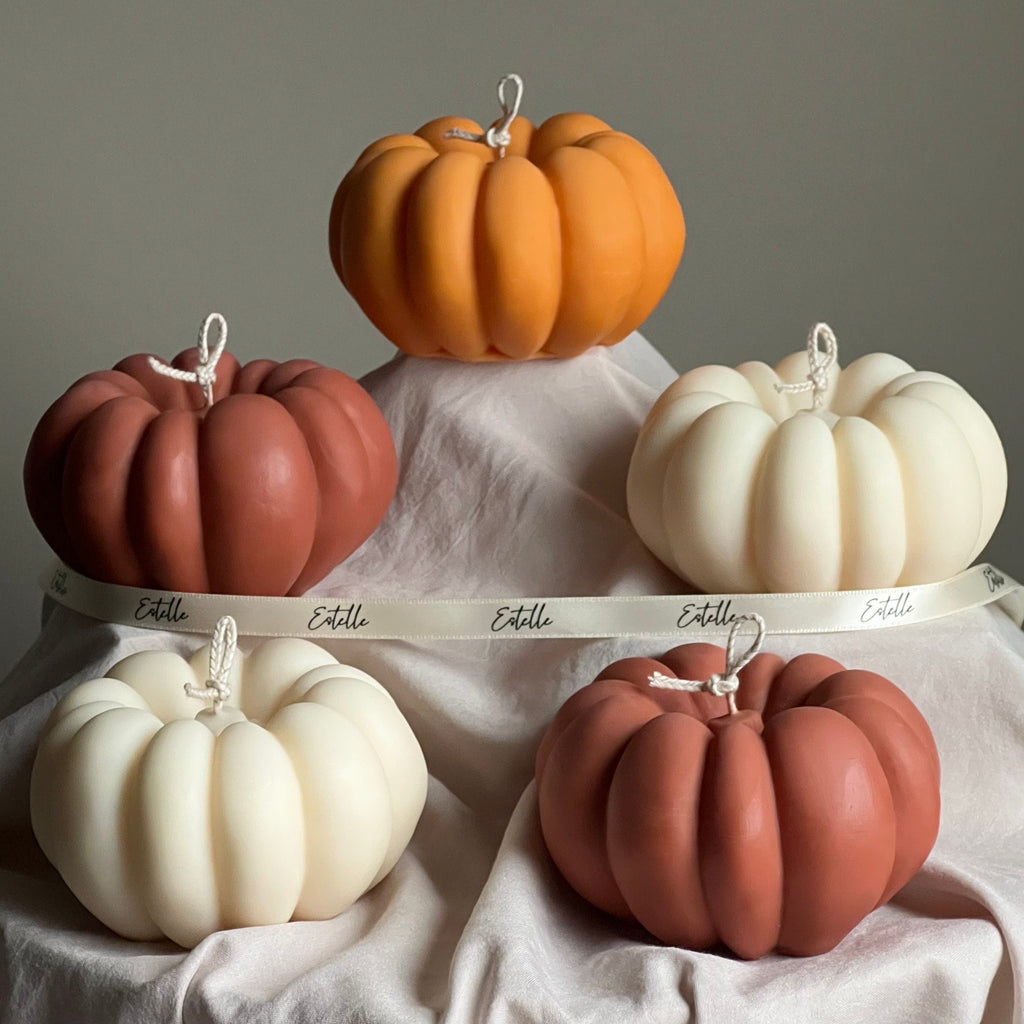 Handmade Autumn Pumpkin Candle: Sculptural Soy Wax Decor