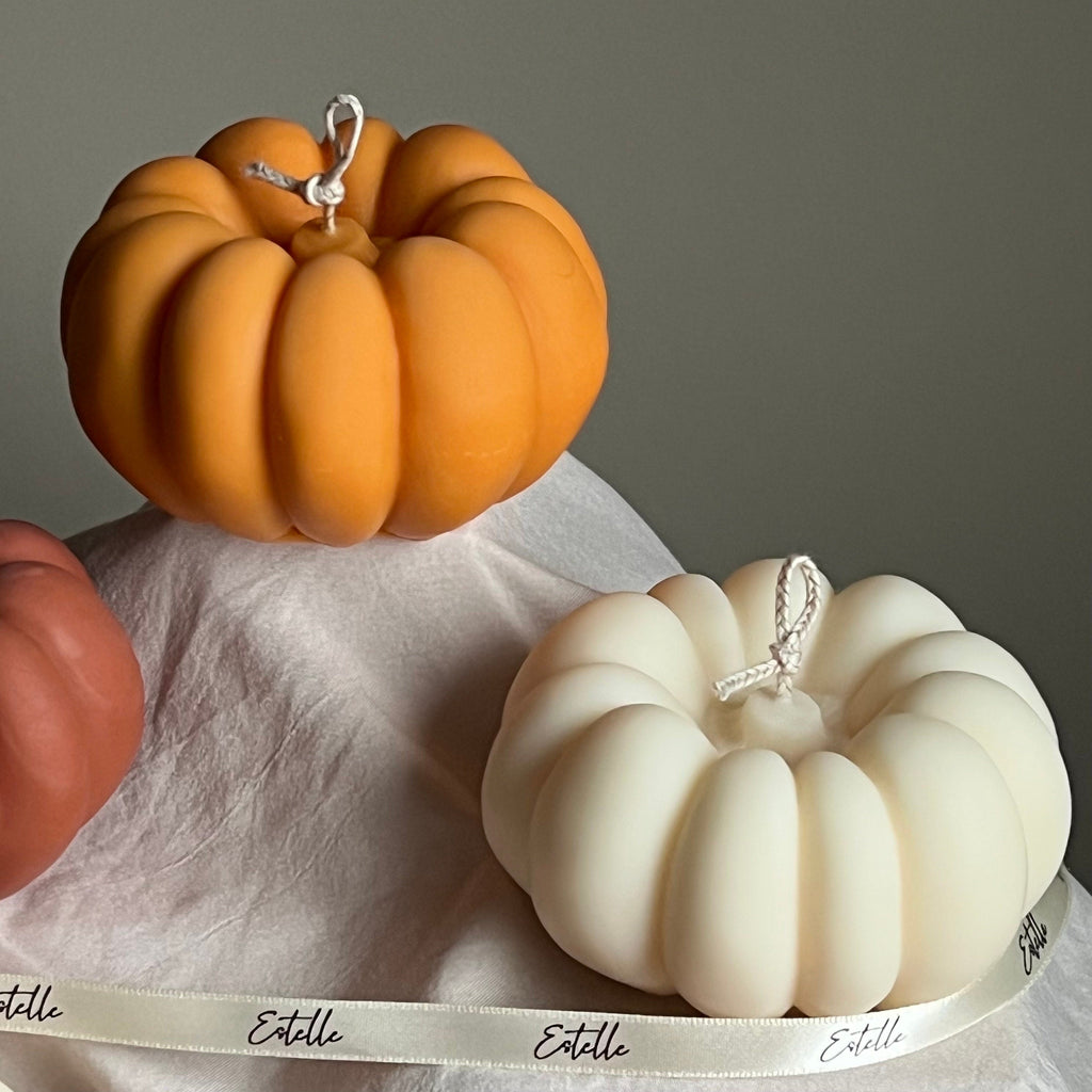 Handmade Autumn Pumpkin Candle: Sculptural Soy Wax Decor