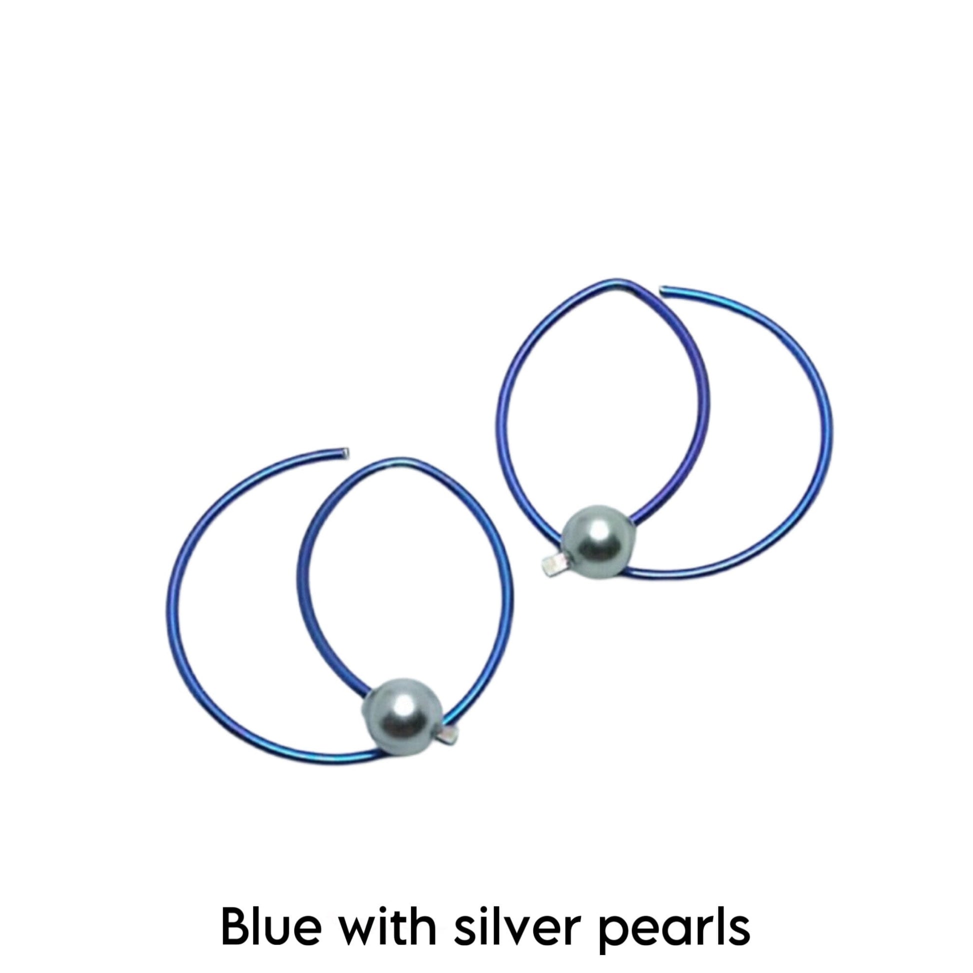 Niobium Hoop Earrings: Geometric Swarovski Pearl Hoops