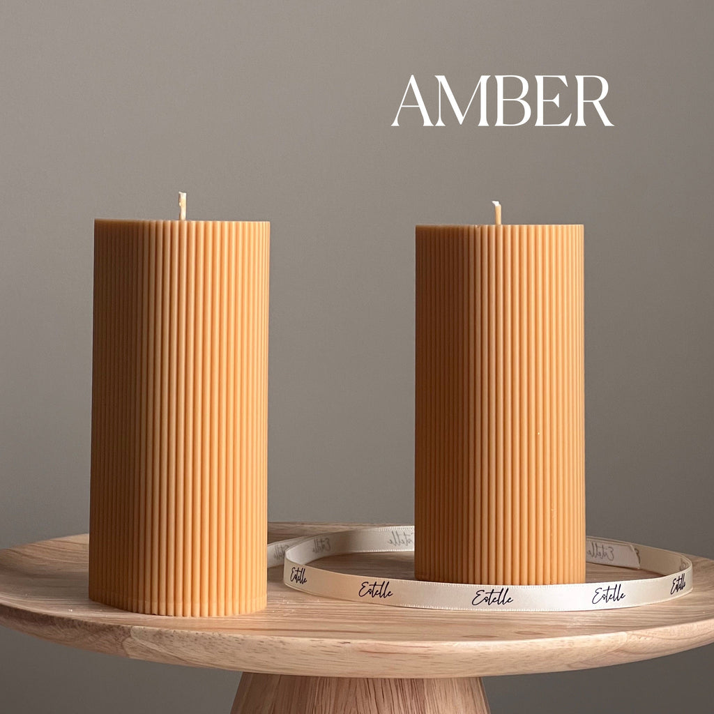 Handmade Ribbed Pillar Soy Wax Candle | Unscented Decorative Candle