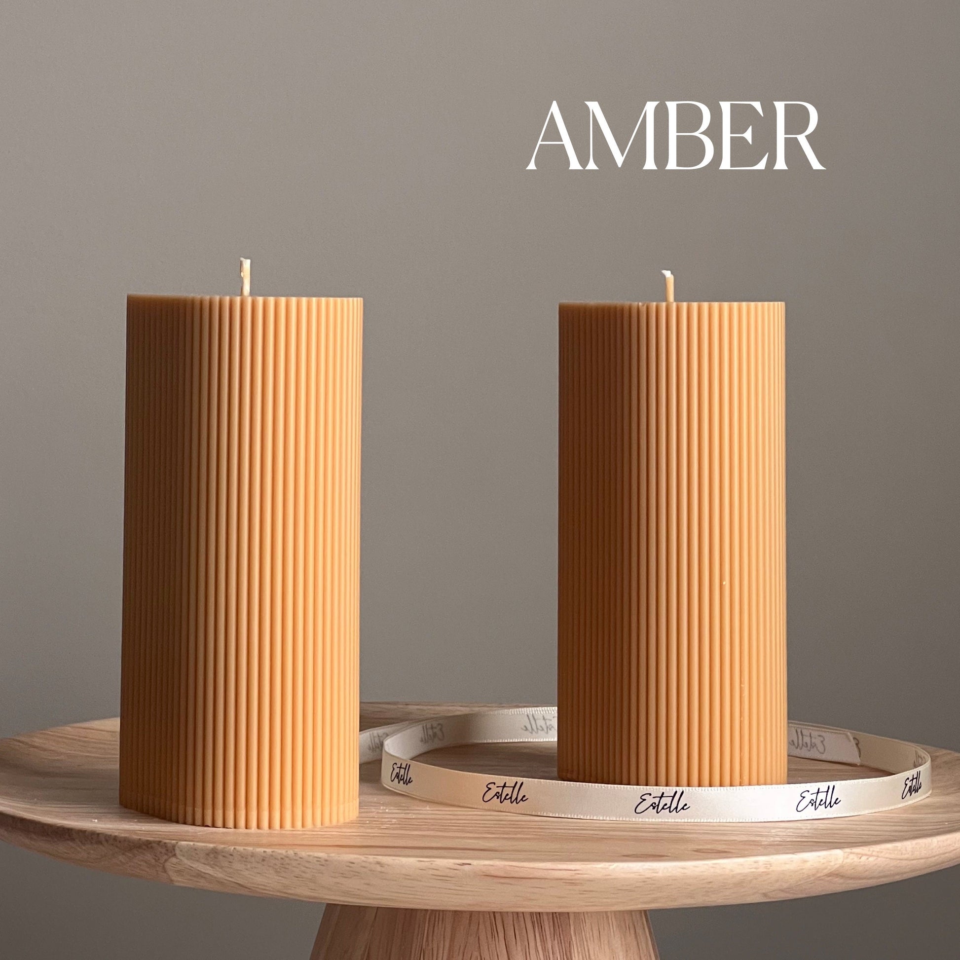 Handmade Ribbed Pillar Soy Wax Candle | Unscented Decorative Candle
