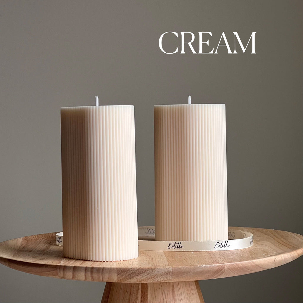 Handmade Ribbed Pillar Soy Wax Candle | Unscented Decorative Candle