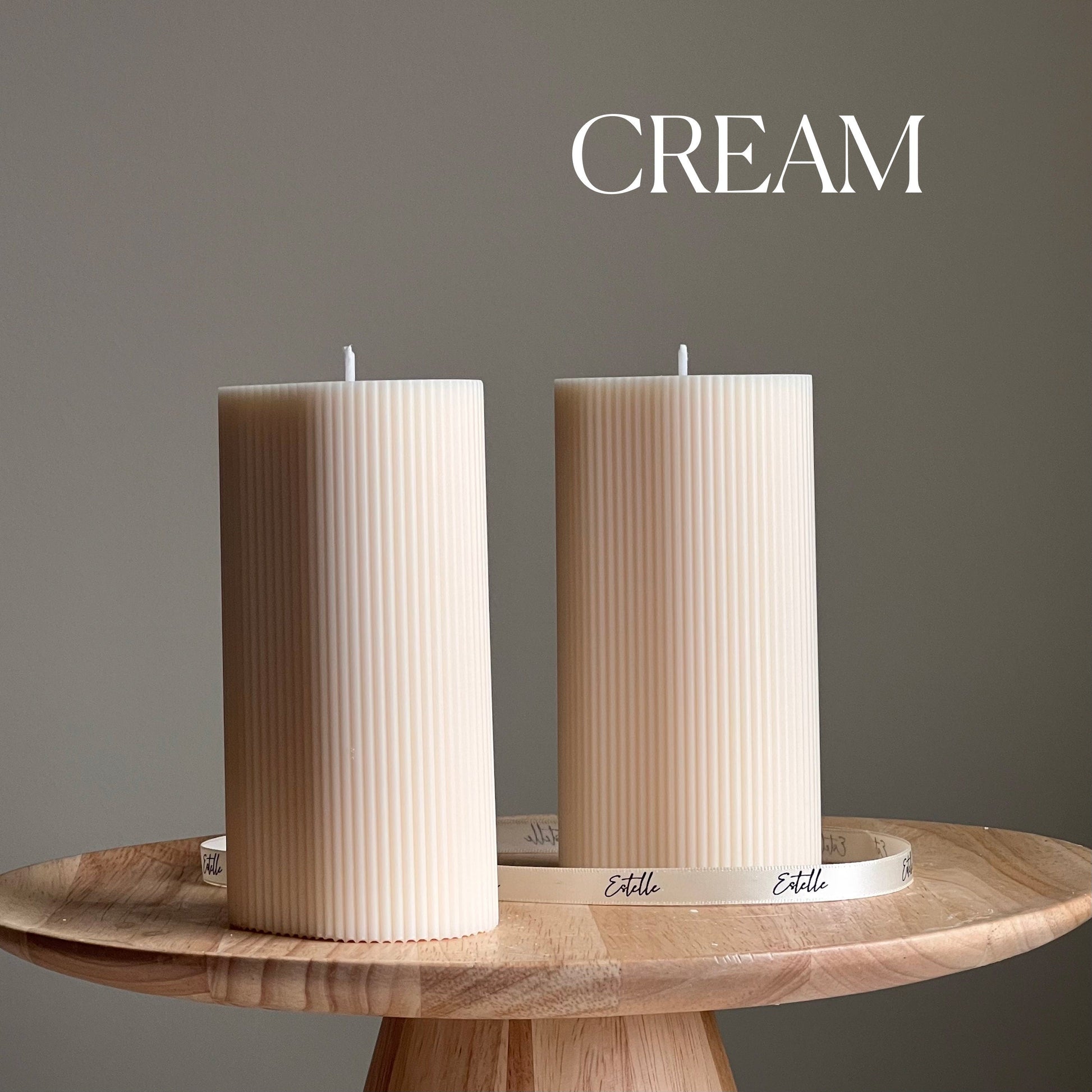 Handmade Ribbed Pillar Soy Wax Candle | Unscented Decorative Candle
