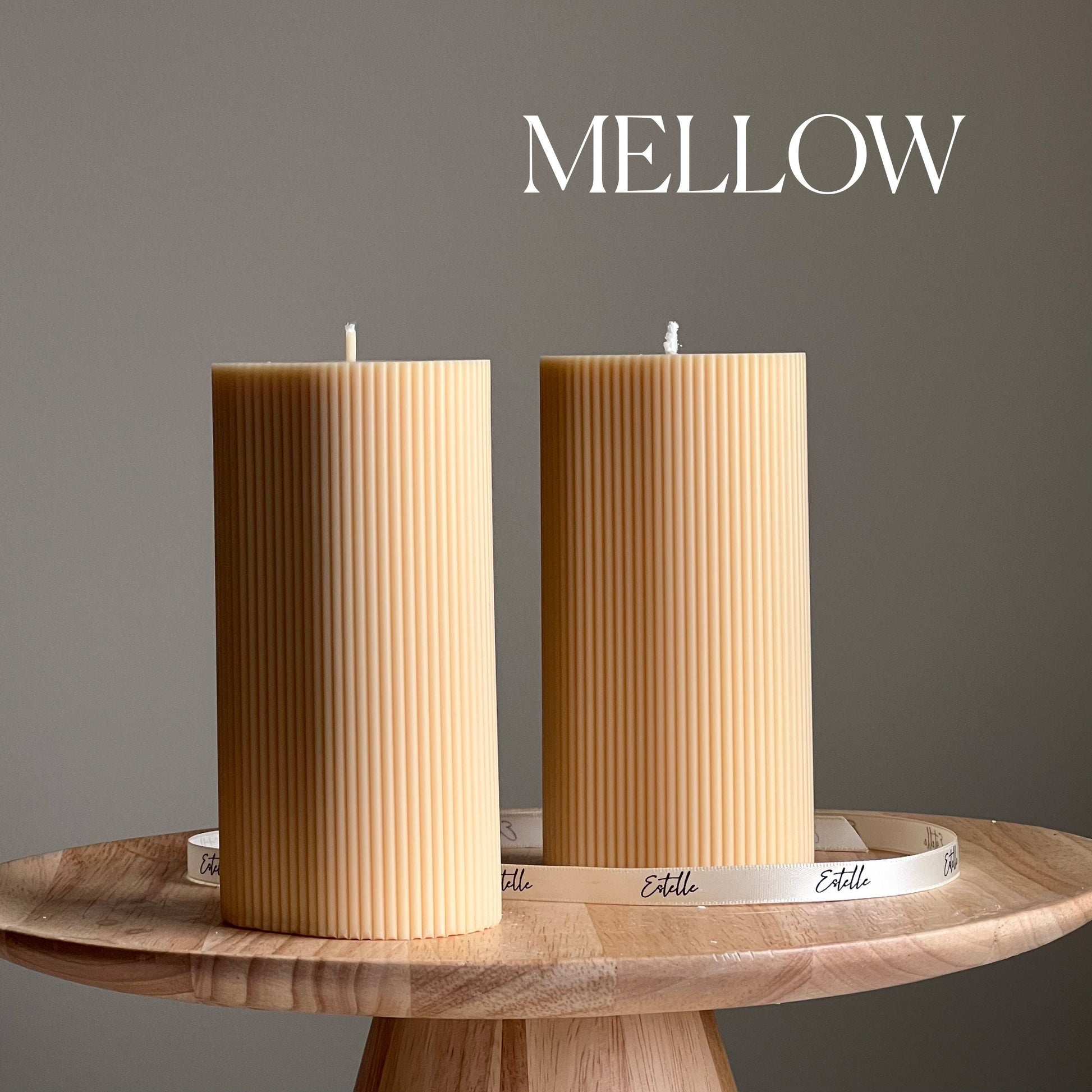 Handmade Ribbed Pillar Soy Wax Candle | Unscented Decorative Candle