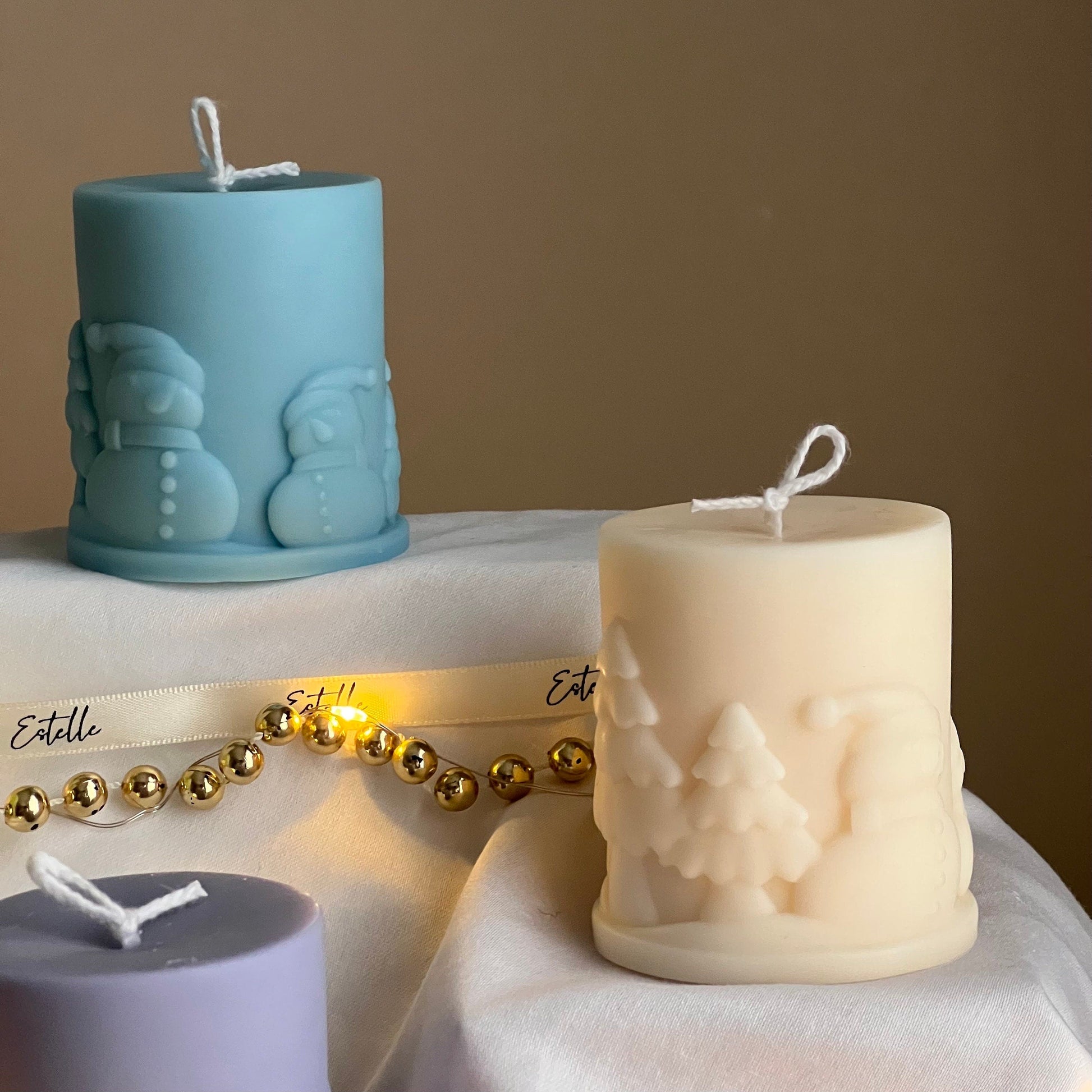Handmade Snowman Soy Pillar Candle: Christmas Home Decor