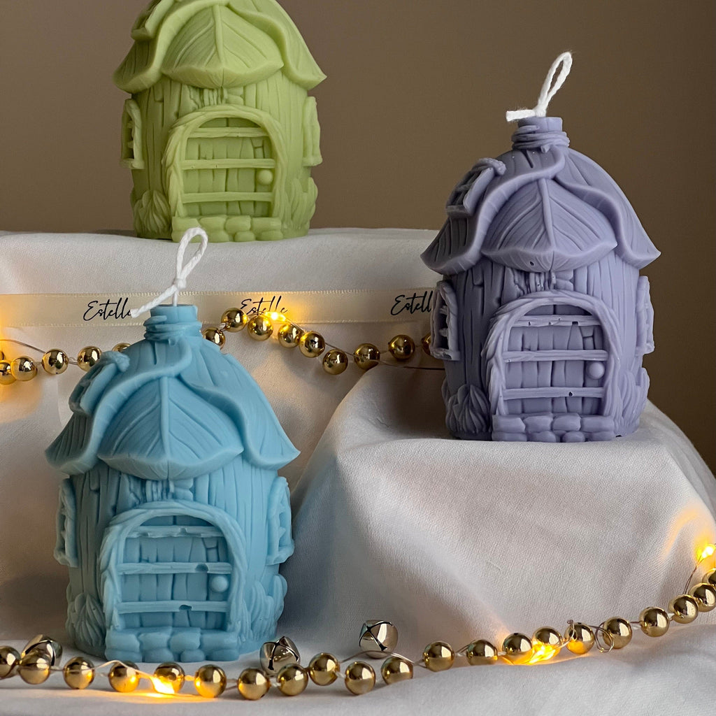 Chandelle maison-feuille en soya : cadeau décoratif de Noël fait main