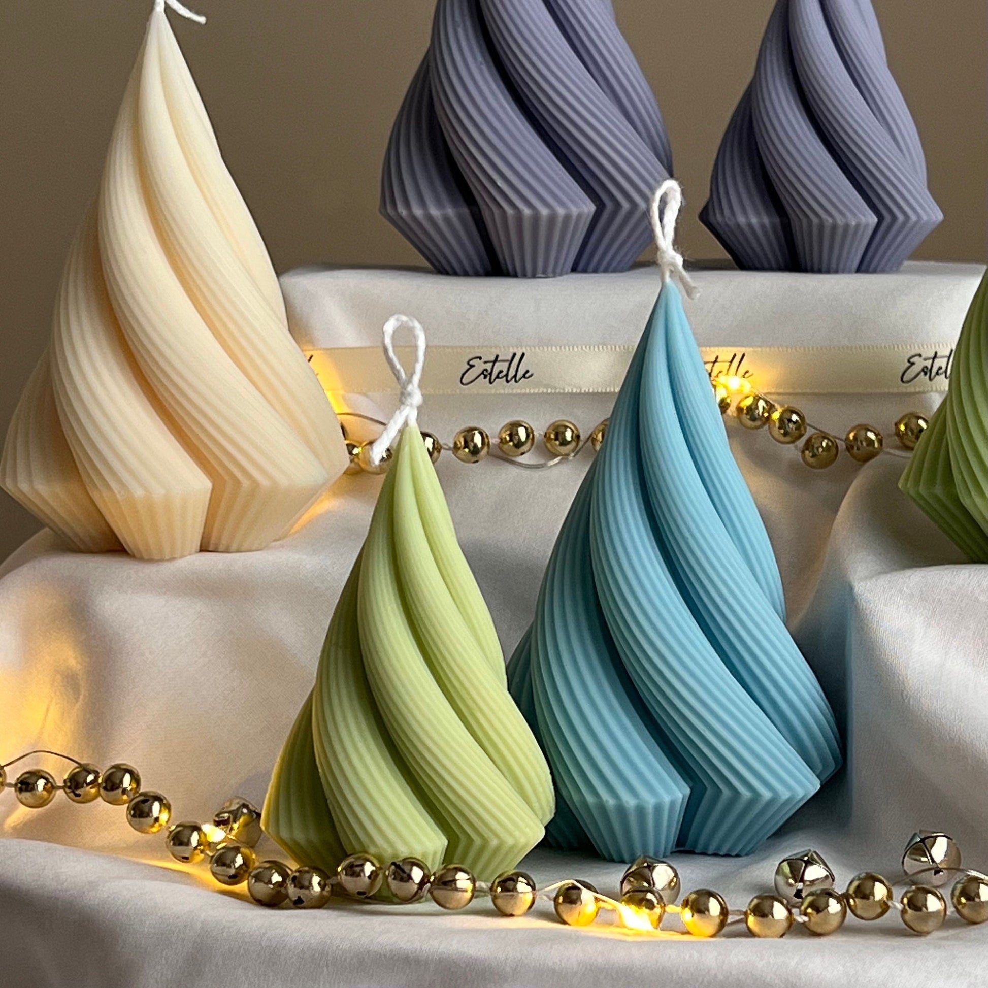 Swirl Stripped Christmas Tree Candle: Handmade Soy Wax Decor