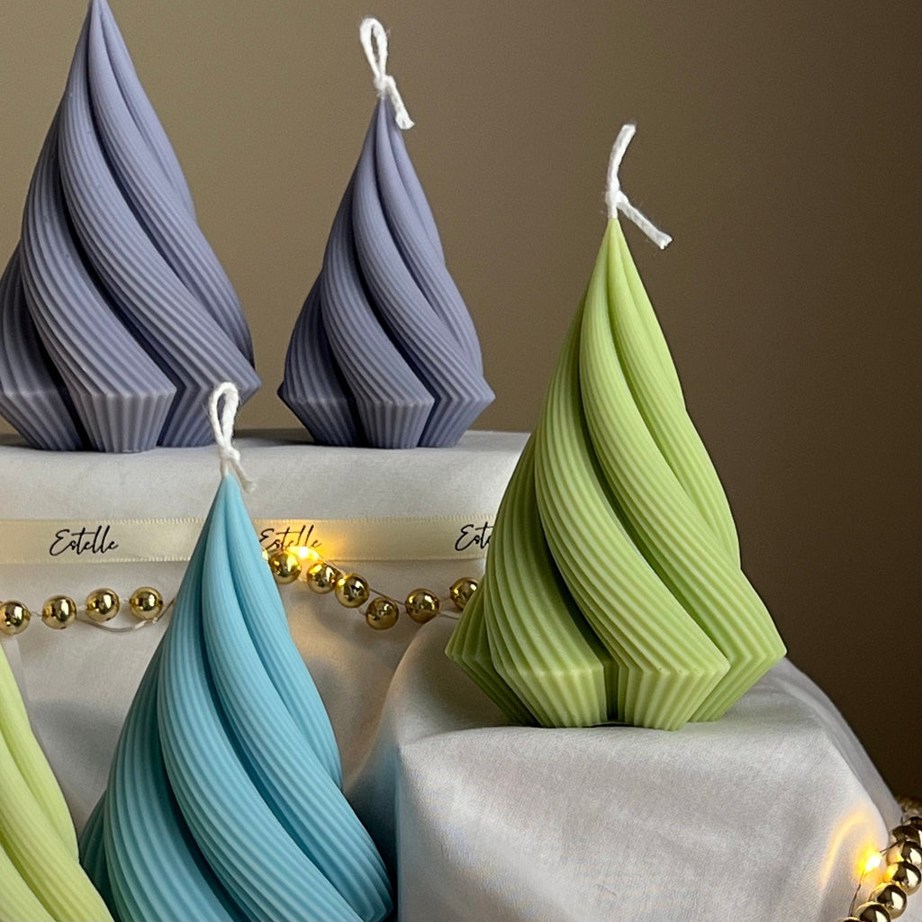 Swirl Stripped Christmas Tree Candle: Handmade Soy Wax Decor