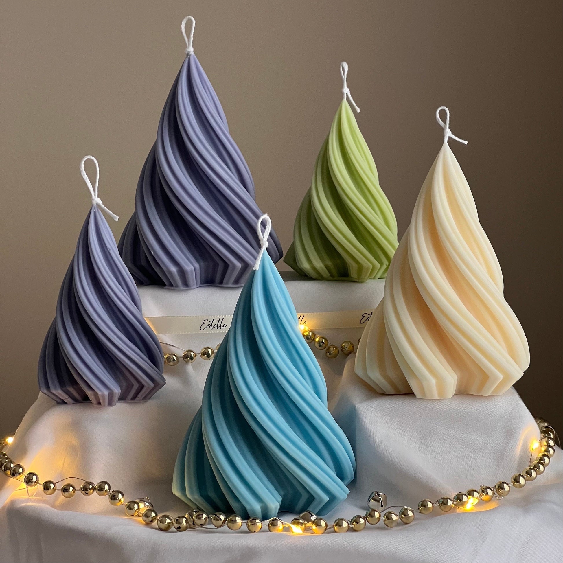 Swirl Ribbed Christmas Tree Candle | Handmade Soy Wax Decor