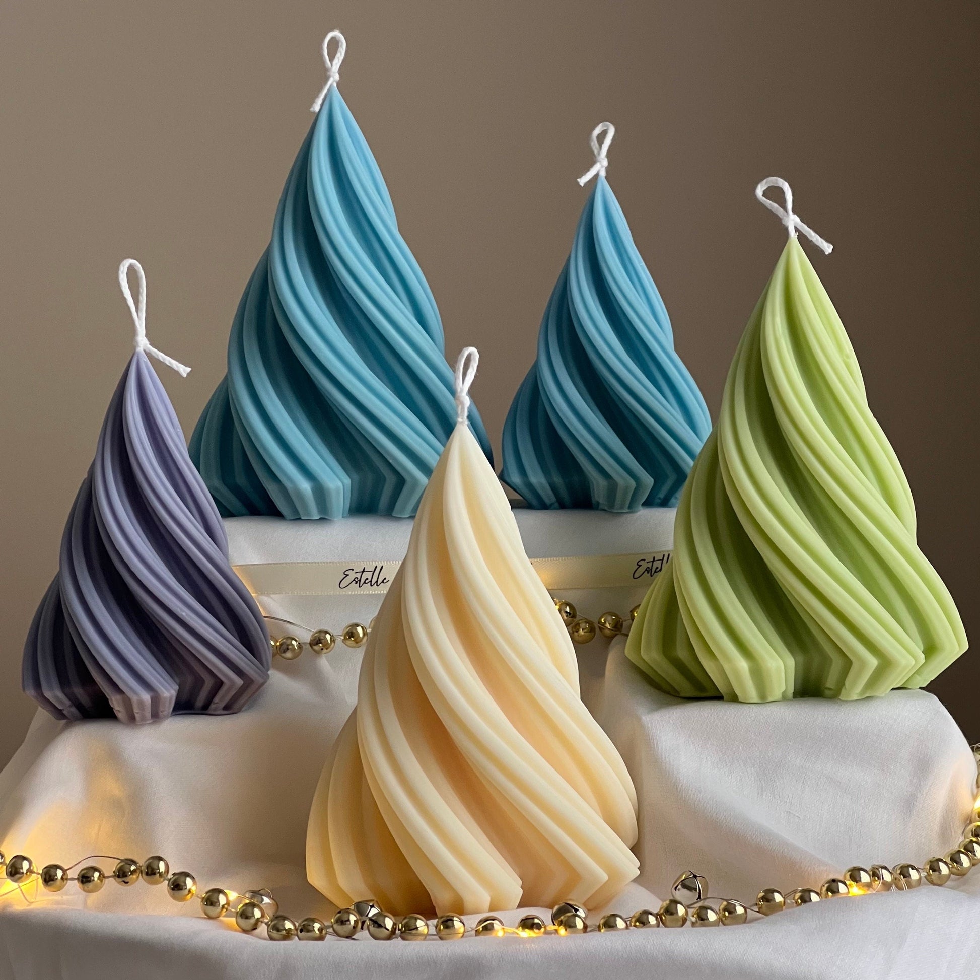 Swirl Ribbed Christmas Tree Candle | Handmade Soy Wax Decor