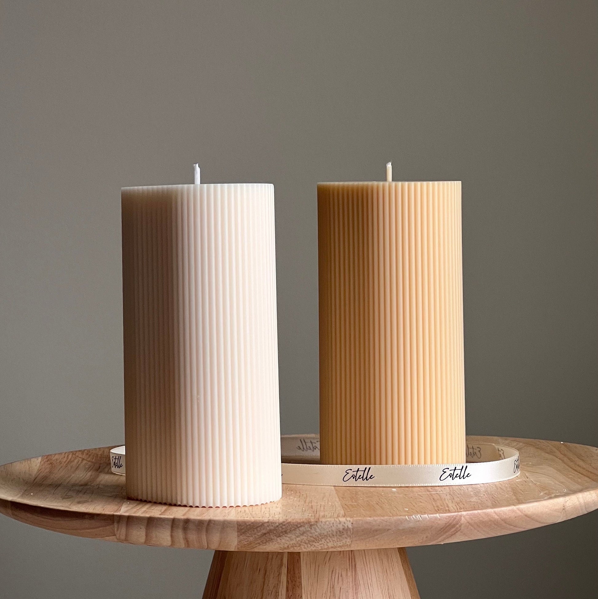 Handmade Ribbed Pillar Soy Wax Candle | Unscented Decorative Candle