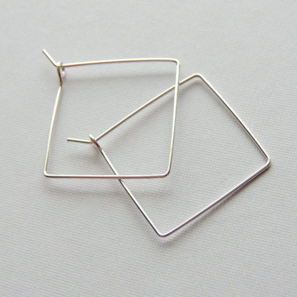 Square Hoops Sterling Silver Square One Inch Hoop Earrings Simple Minimalist Earrings