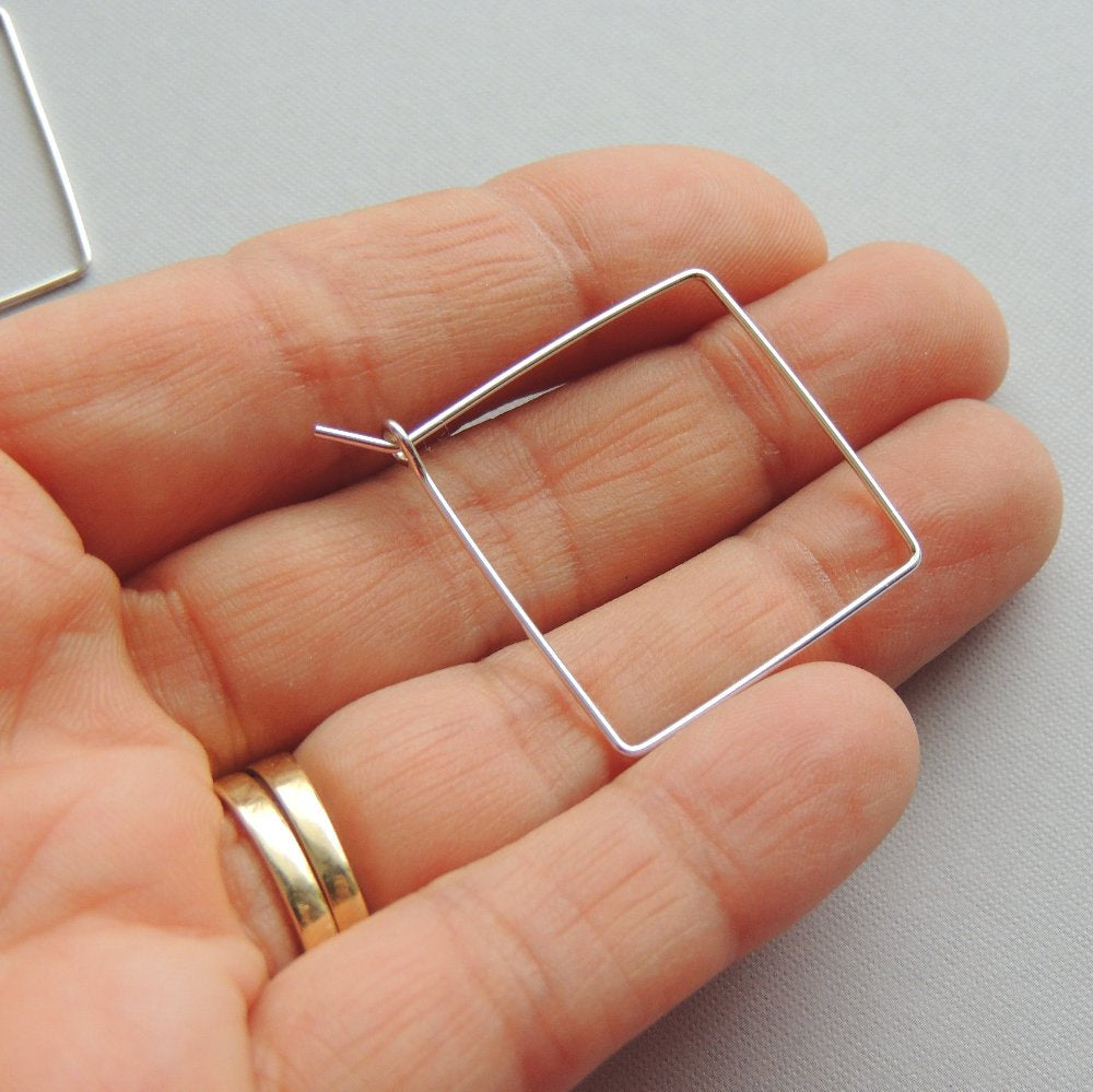 Square Hoops Sterling Silver Square One Inch Hoop Earrings Simple Minimalist Earrings