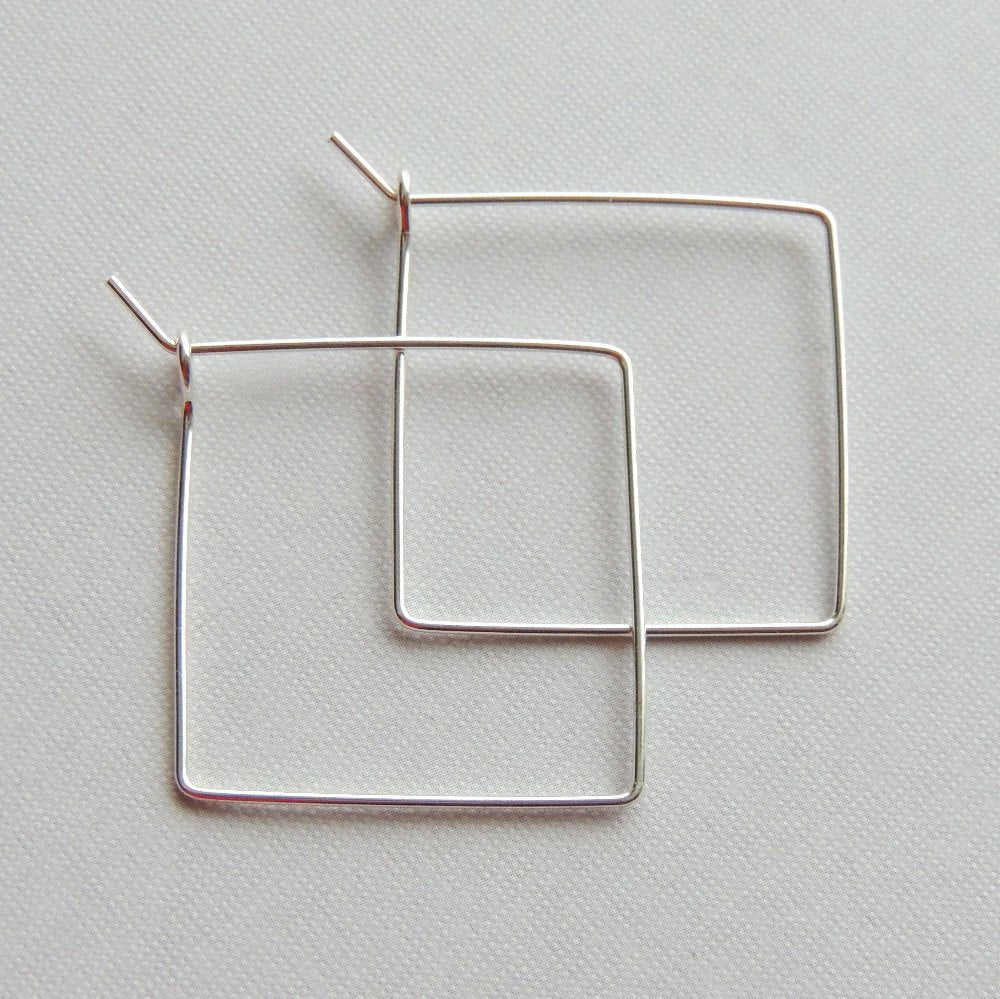 Square Hoops Sterling Silver Square One Inch Hoop Earrings Simple Minimalist Earrings