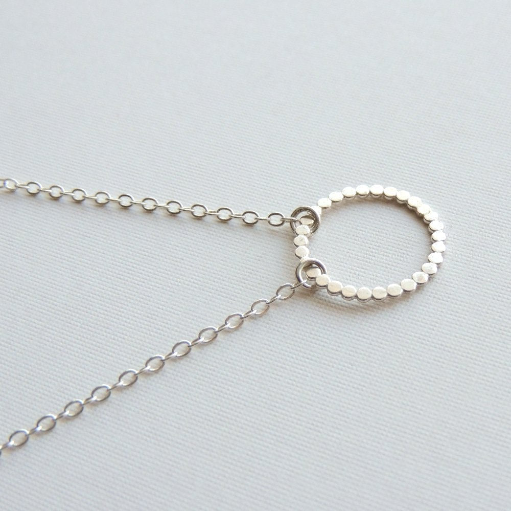 Eternity Necklace Sterling Silver Hammered Dot Circle Necklace Beaded
