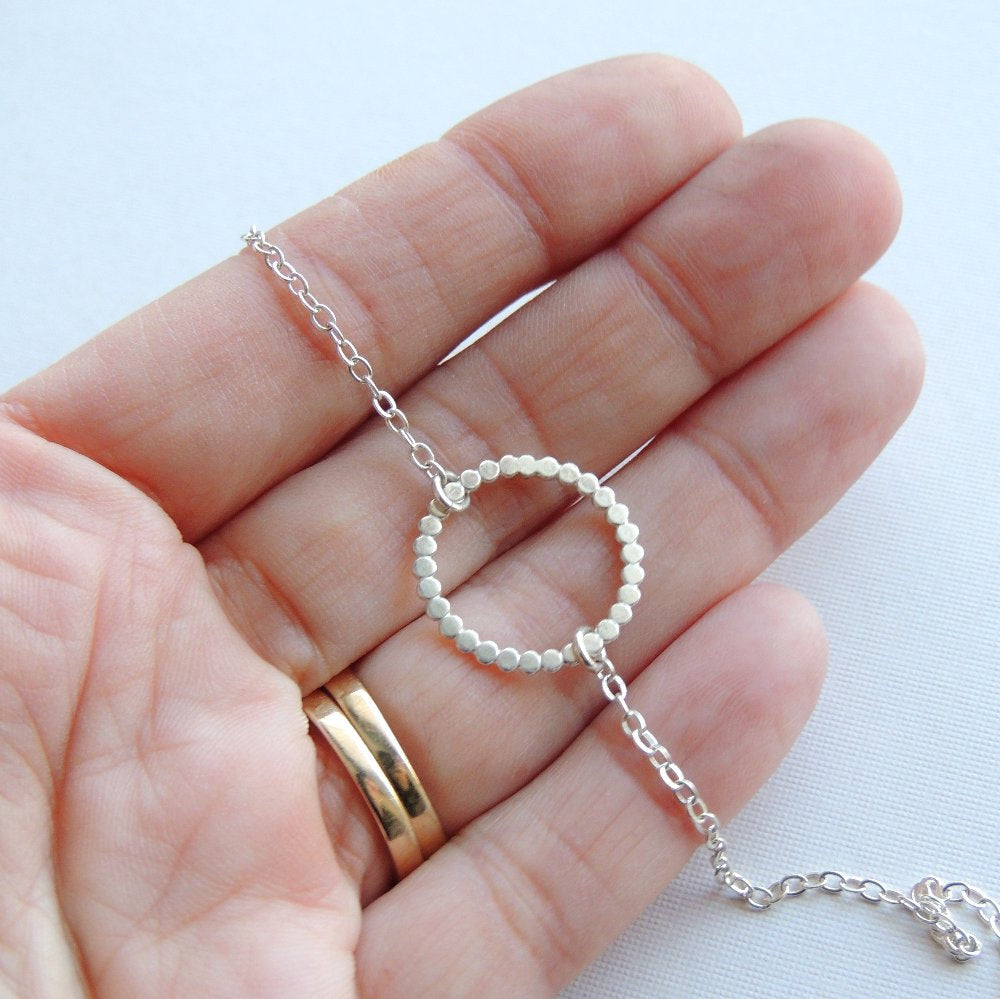Eternity Necklace Sterling Silver Hammered Dot Circle Necklace Beaded