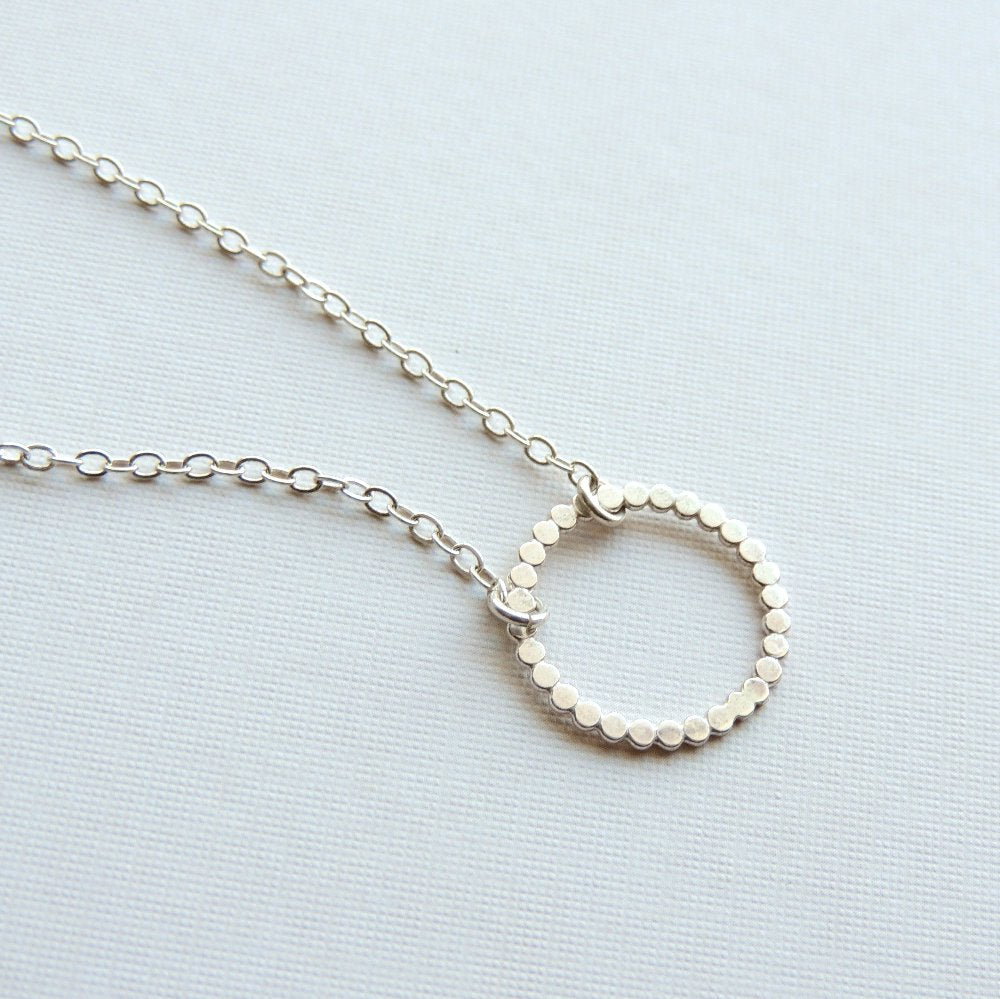 Eternity Necklace Sterling Silver Hammered Dot Circle Necklace Beaded