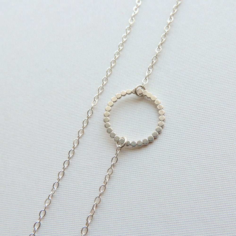 Eternity Necklace Sterling Silver Hammered Dot Circle Necklace Beaded