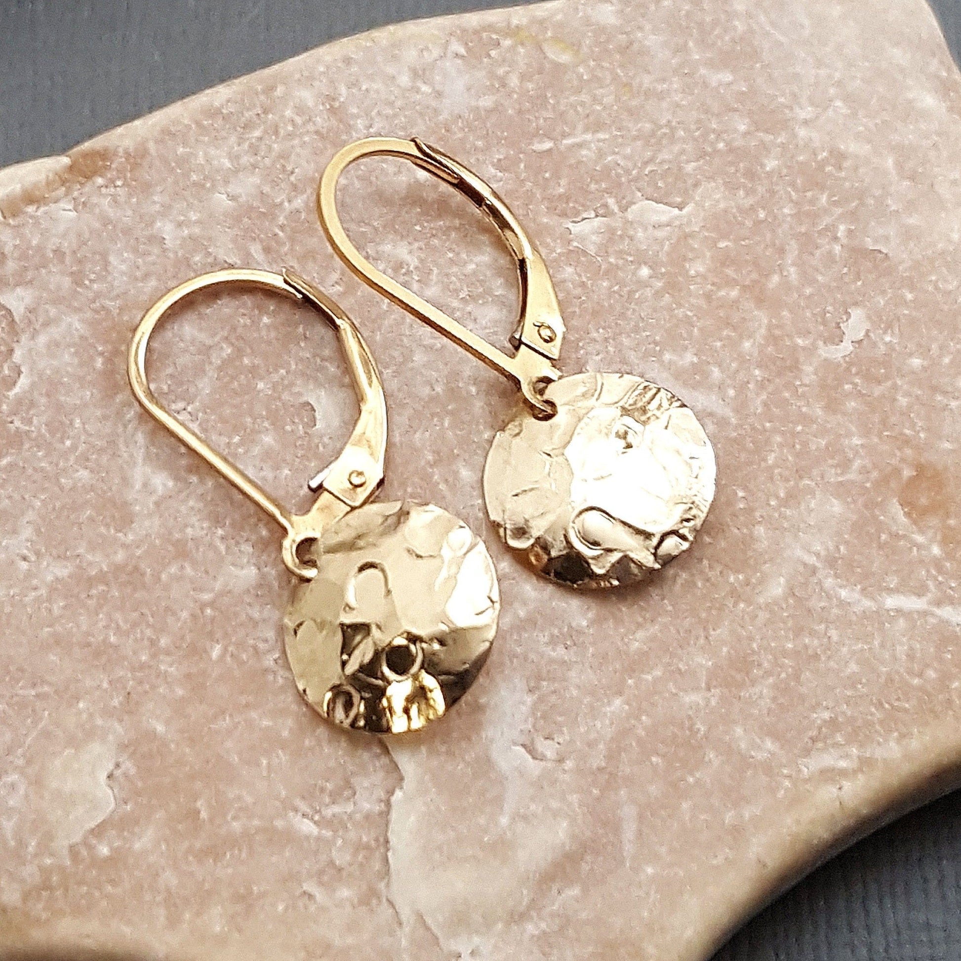 Textured Gold Filled Dangle Earrings: Crinkled Lever Backs