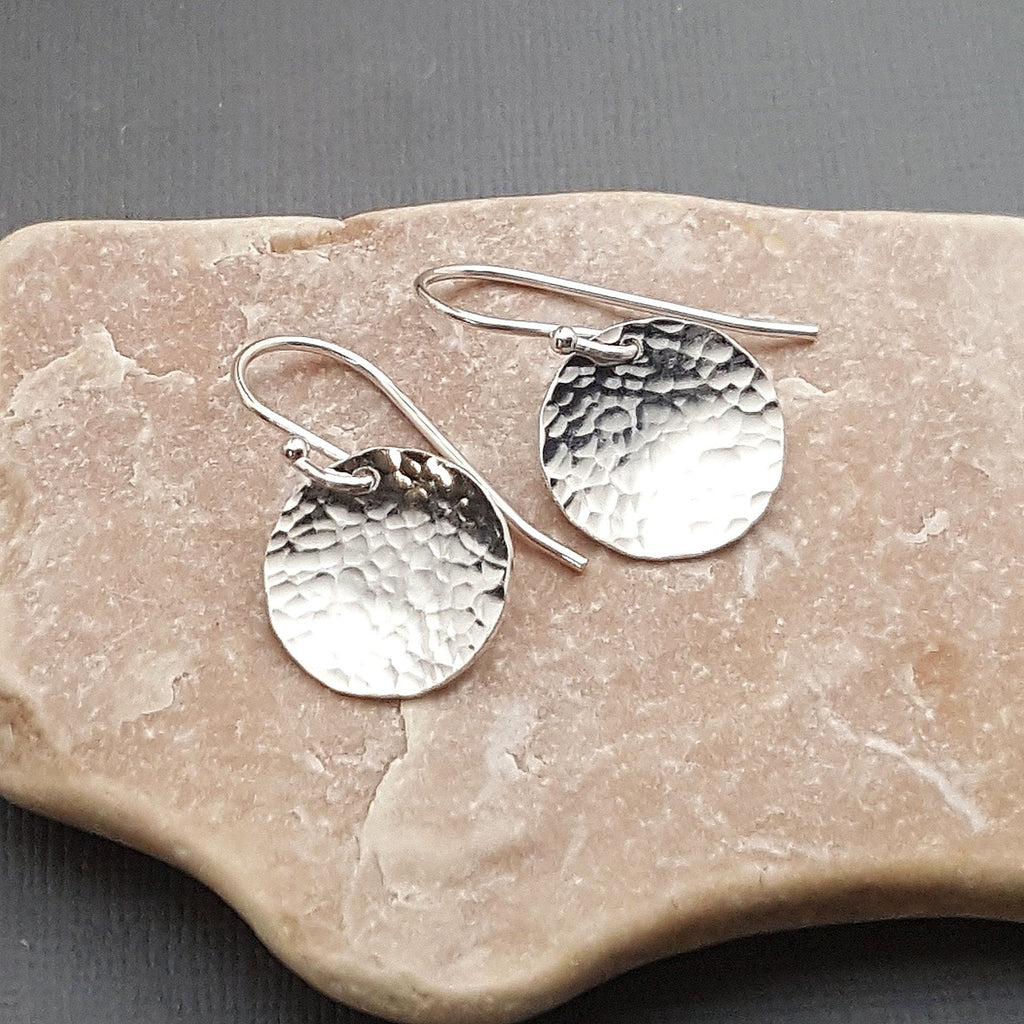 Hammered Fine Silver Disc Earrings: Minimalist Dangles