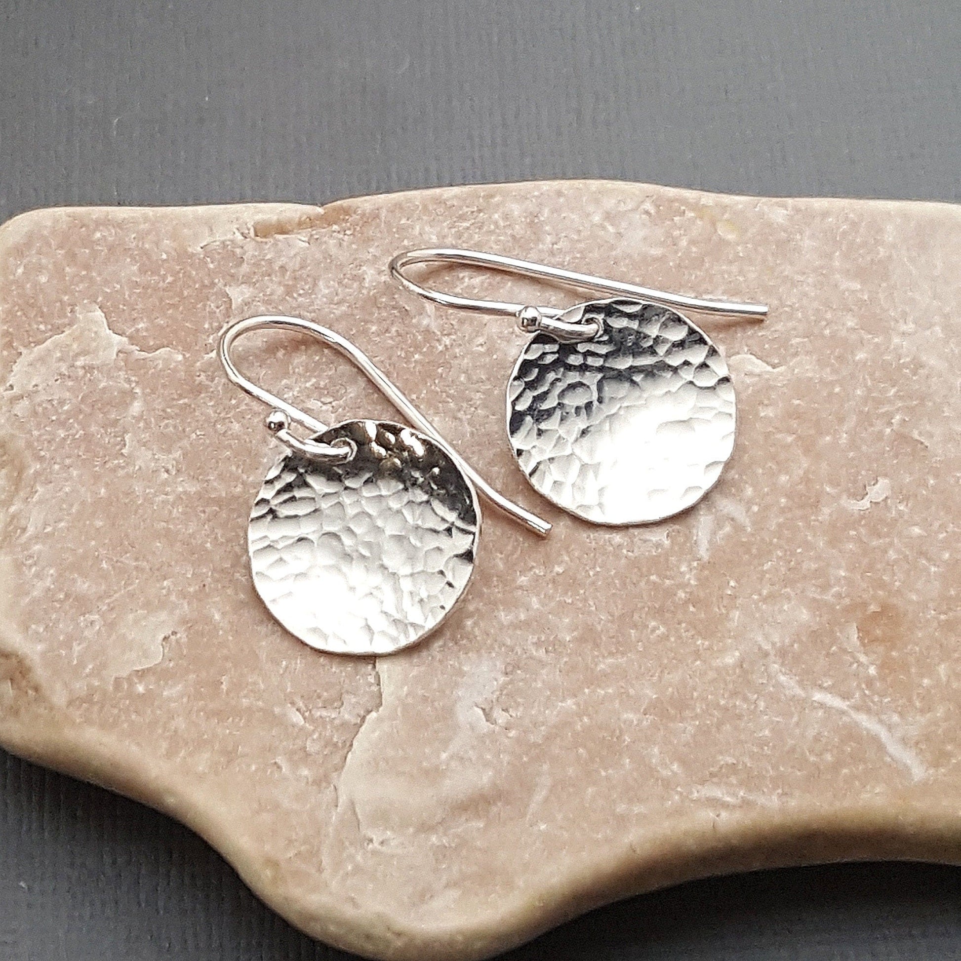 Hammered Fine Silver Disc Earrings: Minimalist Dangles