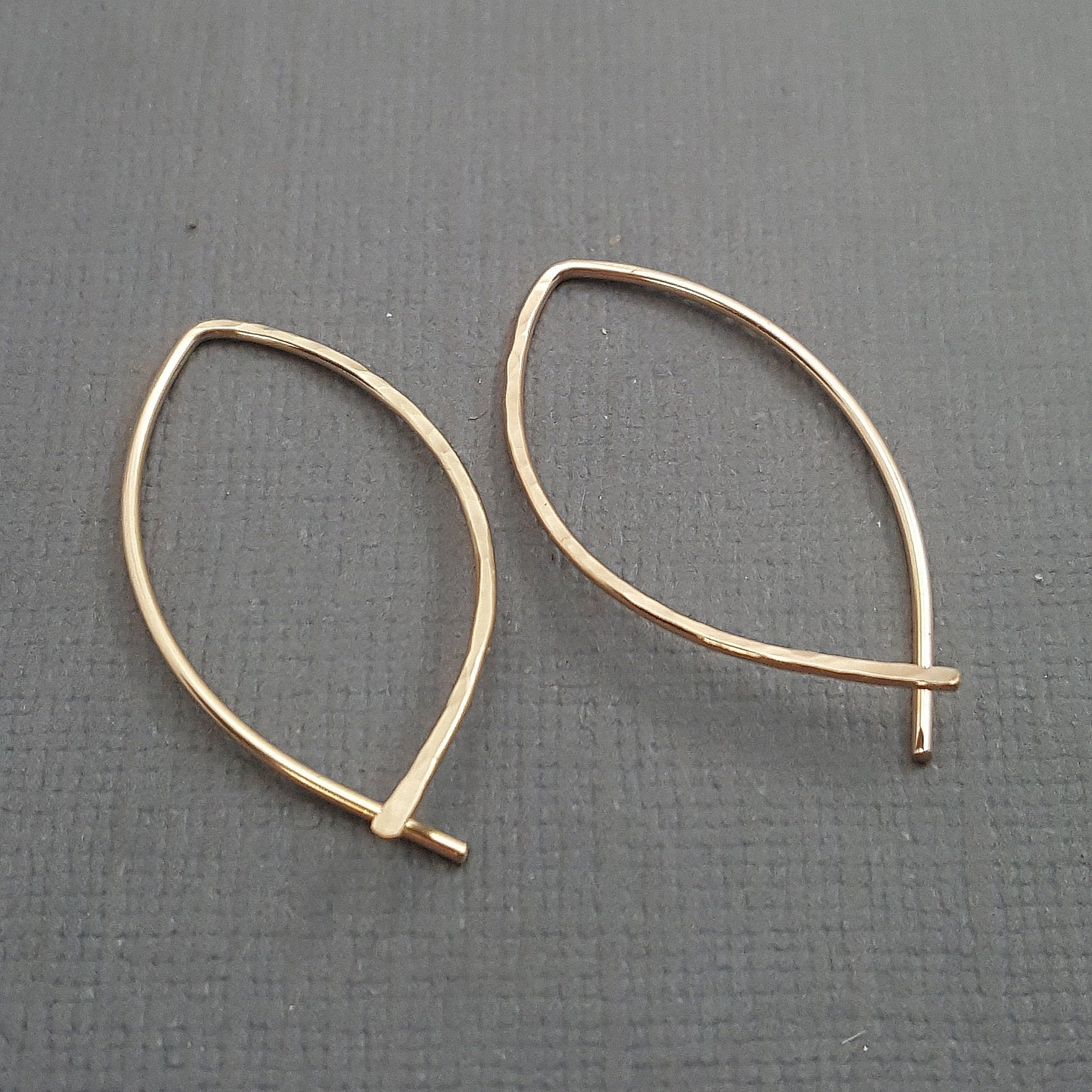 Hammered 14k Rose Gold Hoop Earrings: Minimalist Everyday Wear 7/8&quot;