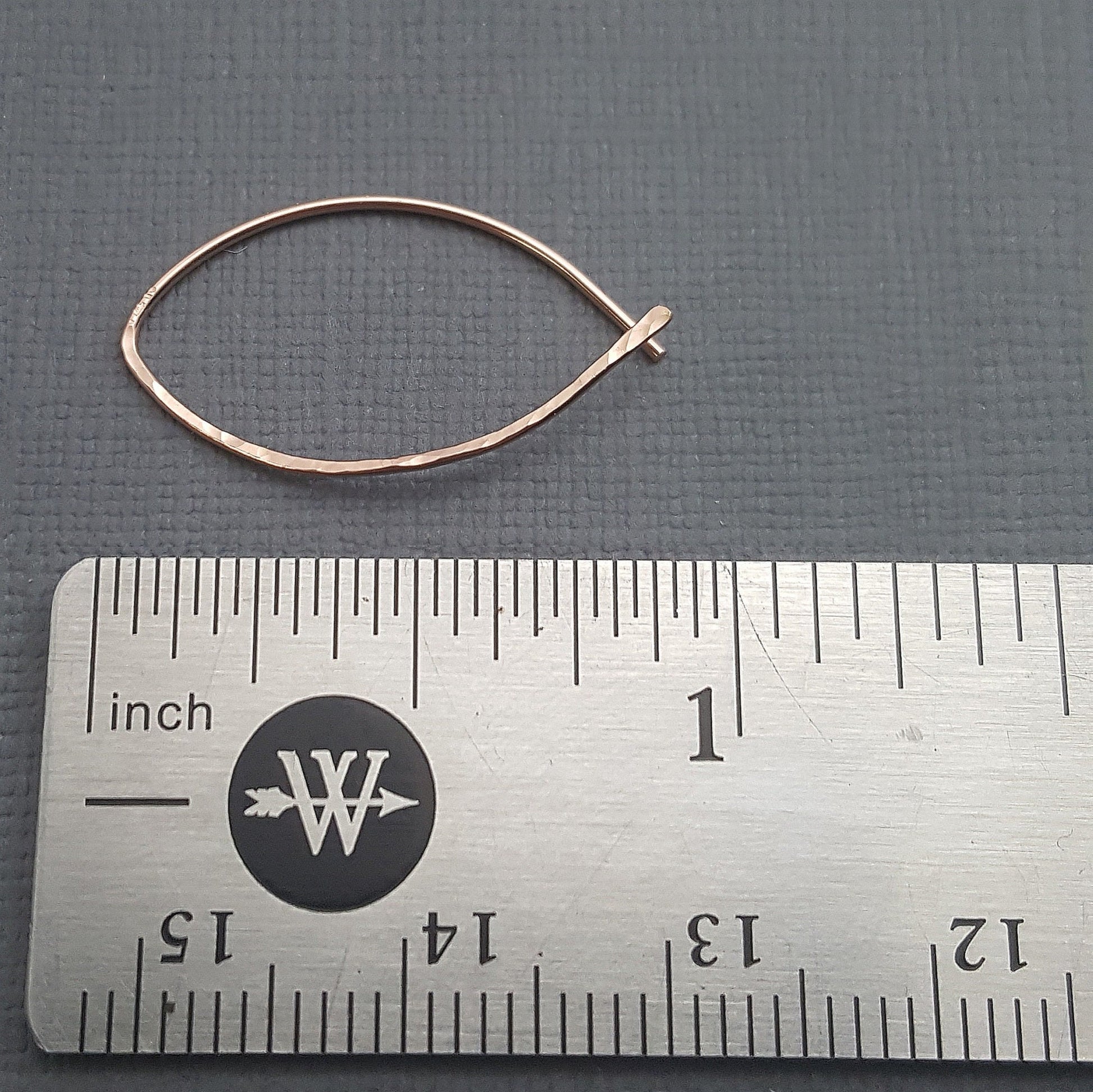 Hammered 14k Rose Gold Hoop Earrings: Minimalist Everyday Wear 7/8&quot;