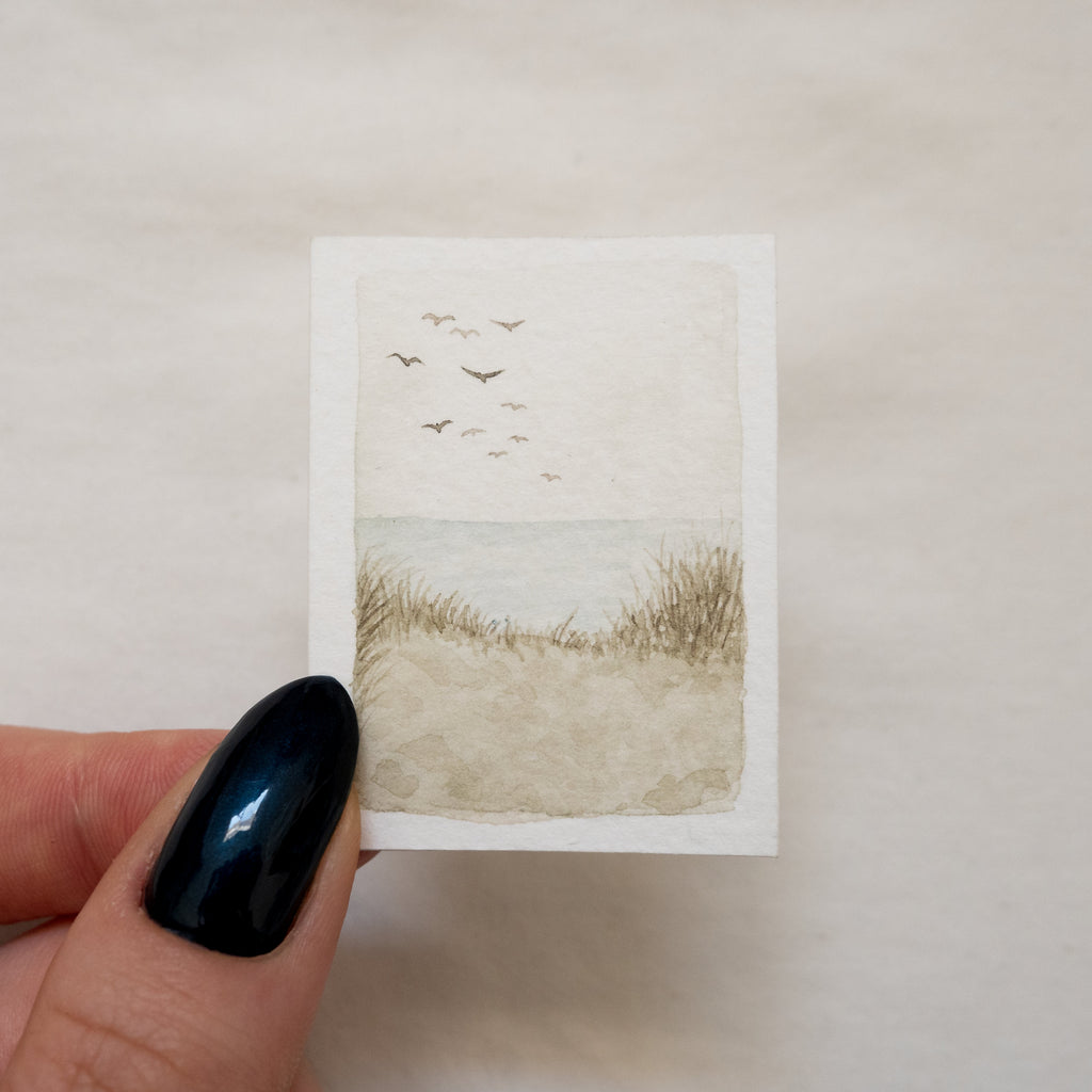 Mini aquarelle de plage | Décoration murale côtière | Peinture originale | Pièce unique
