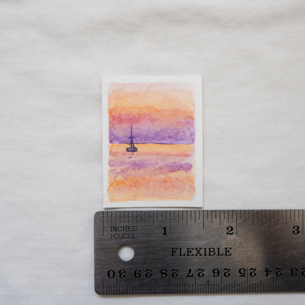 Petit tableau de coucher de soleil | Peinture nautique | Peinture originale | Pièce unique
