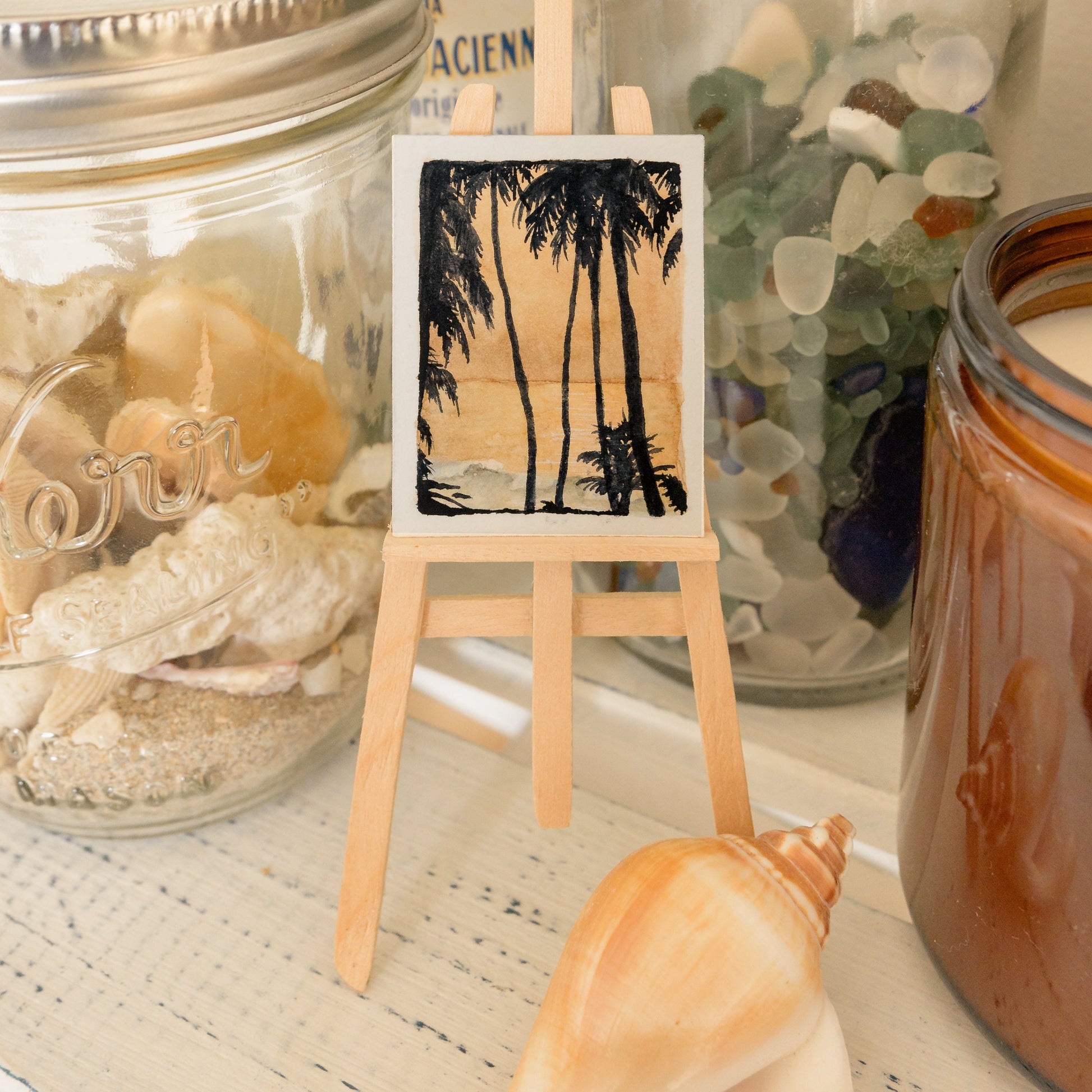 Mini-coucher de soleil | Aquarelle sur la plage | Peinture originale | Pièce unique