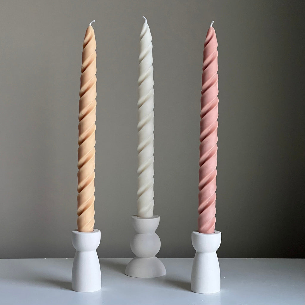 Tall Twisted Soy Wax Taper Candle: Handmade Pastel Decor
